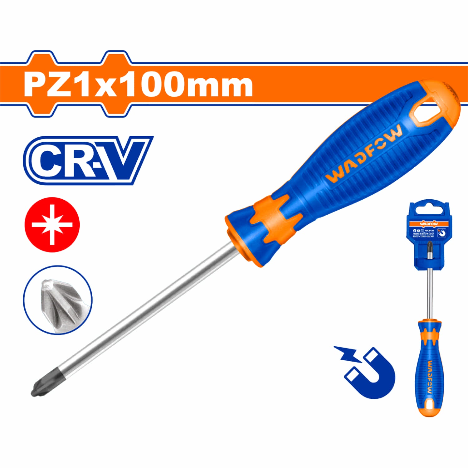 Destornillador Pozidriv PZ1 5x100mm Vástago redondo Cr-V Magnético