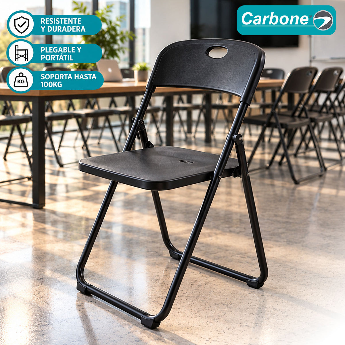COMBOFLASH Silla Plegable Metalica Impermeable Negra (Paquete de 12) 10% descuento