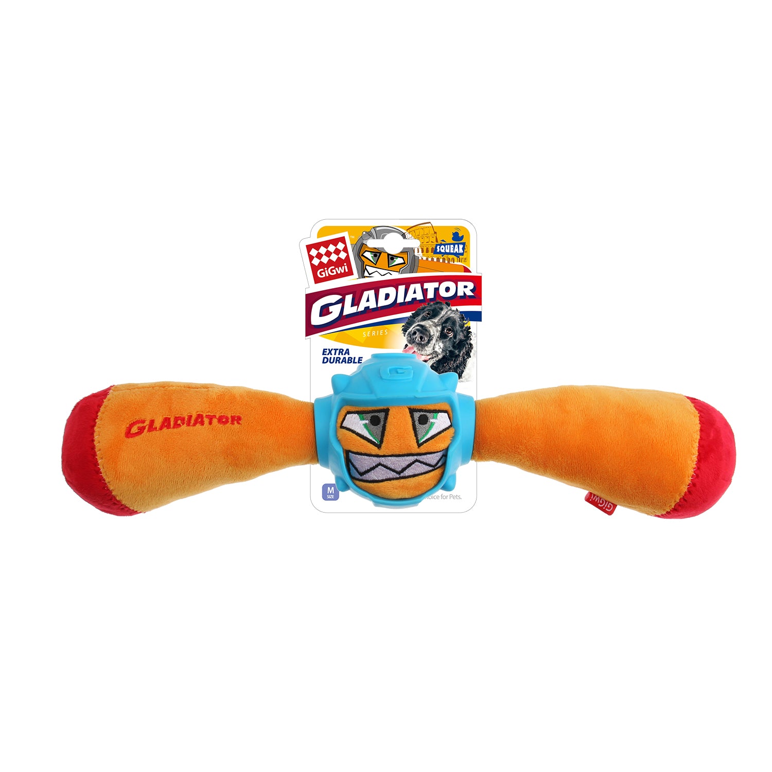 Juguete gladiador brazos amarillo para mascota