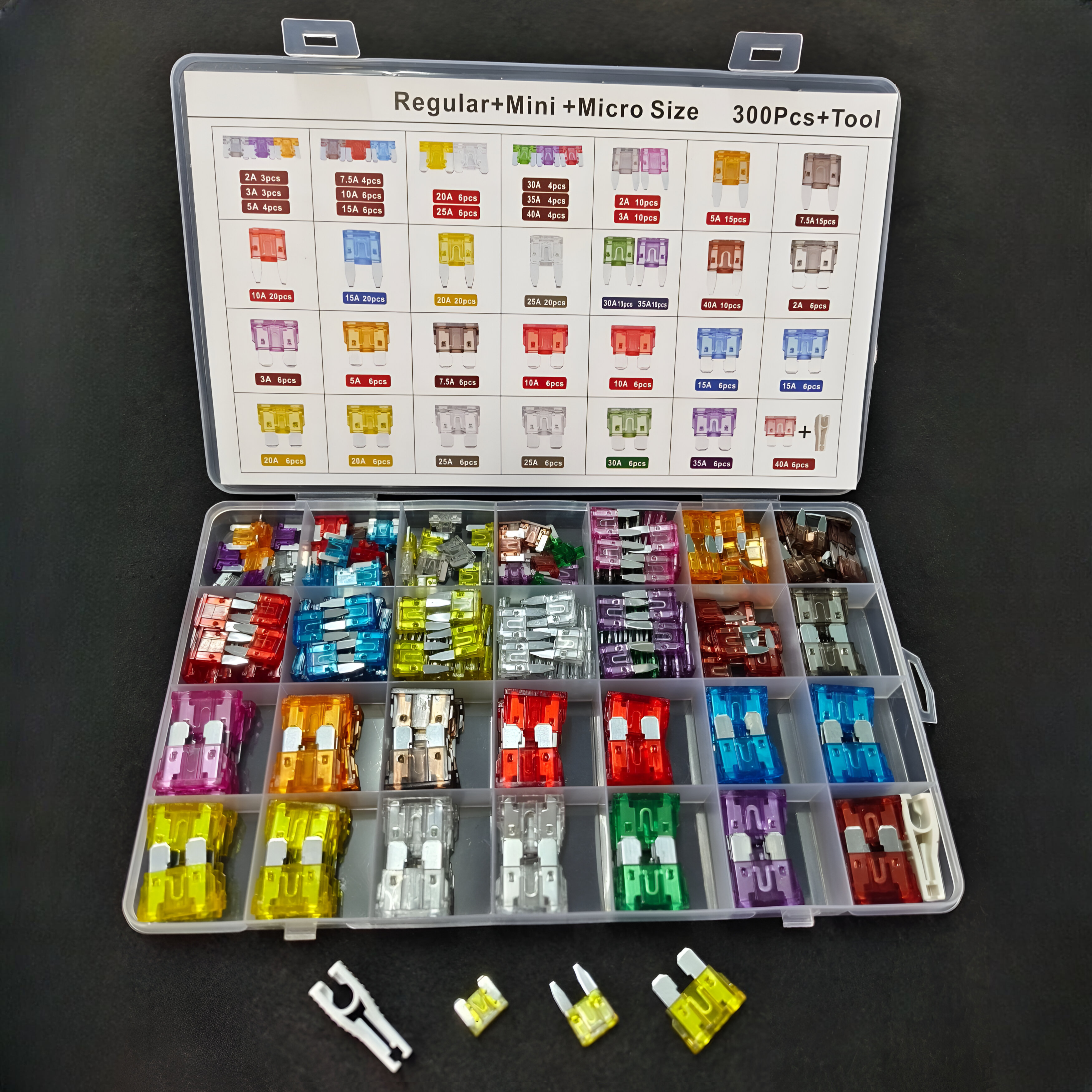 Fusibles para carro surtidos, Kit completo de 300 pcs fusible mini, estándar, micro y extractor automotriz