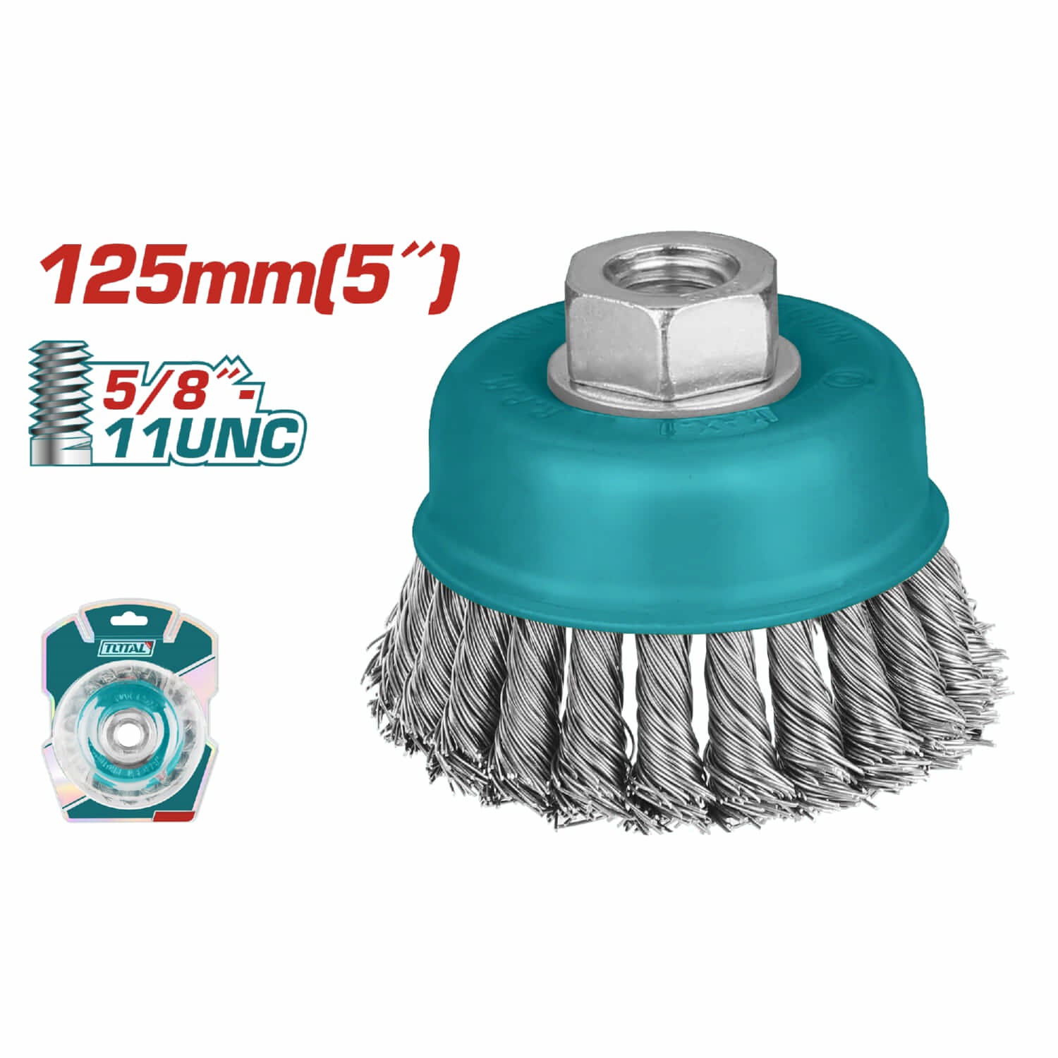 Disco De Alambre Enroscado 5"" Con Rosca 5/8"" - 11 UNC. Diámetro Alambre 0.5 Mm. Cepillo de Alambre Tipo Copa.