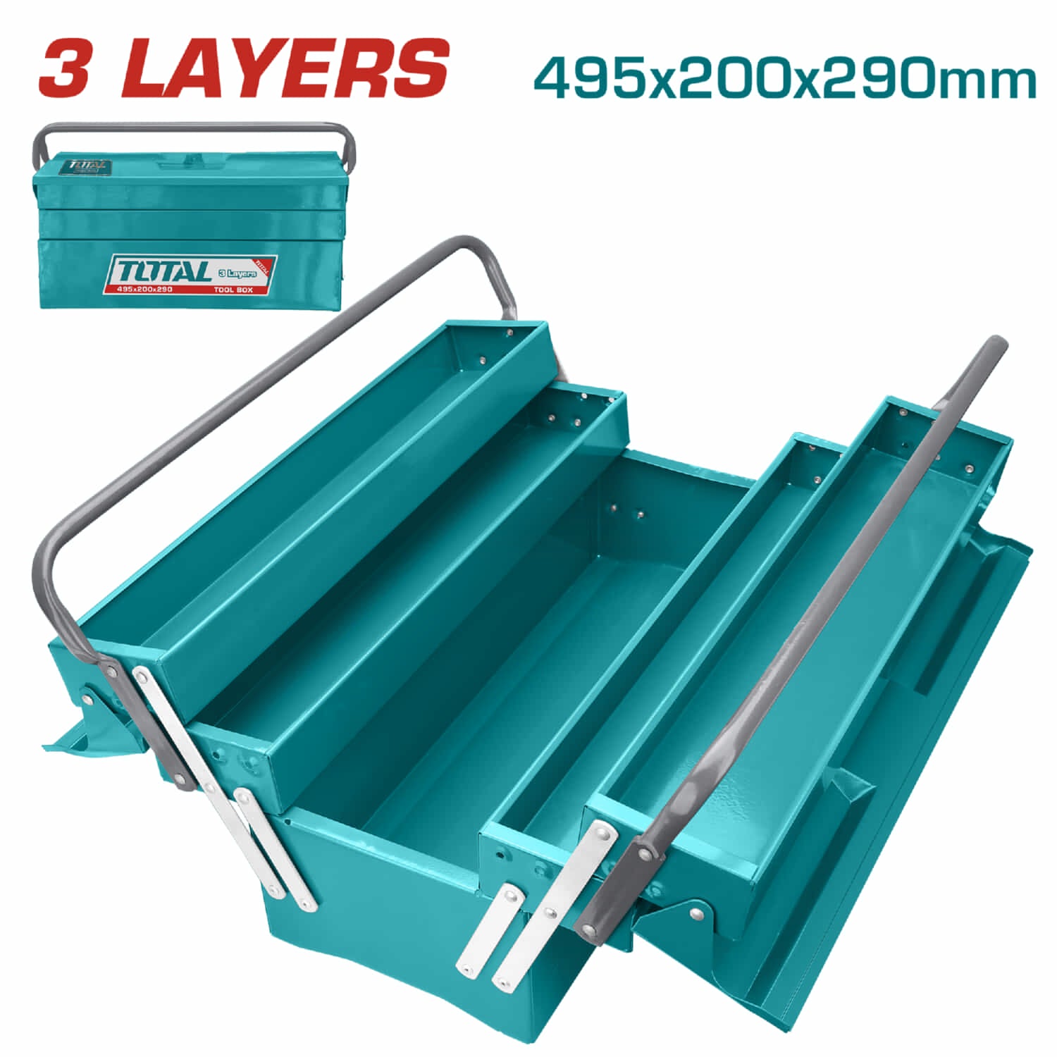 Caja de herramientas metalica TOTAL 495x200x295mm. 0.8 mm