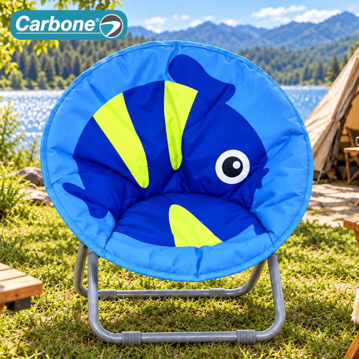 Silla Luna Infantil Plegable Diseño de Pecesito Para Playa Camping Picnic Y Exterior. Capacidad 115Kg. Color Azul (50x50x45cm)