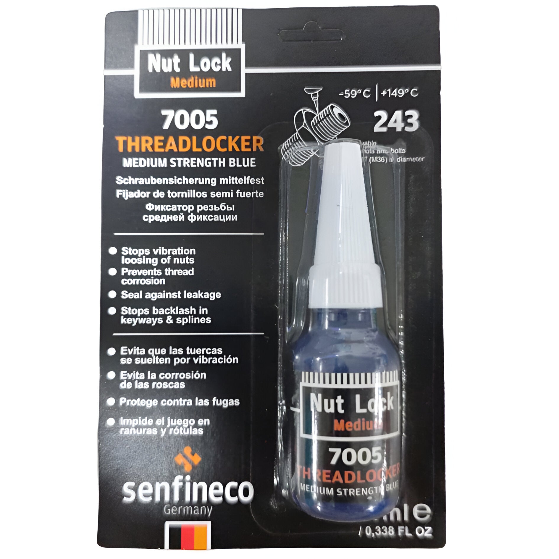 Fijador de roscas resistencia media azul 10 ml. Senfineco