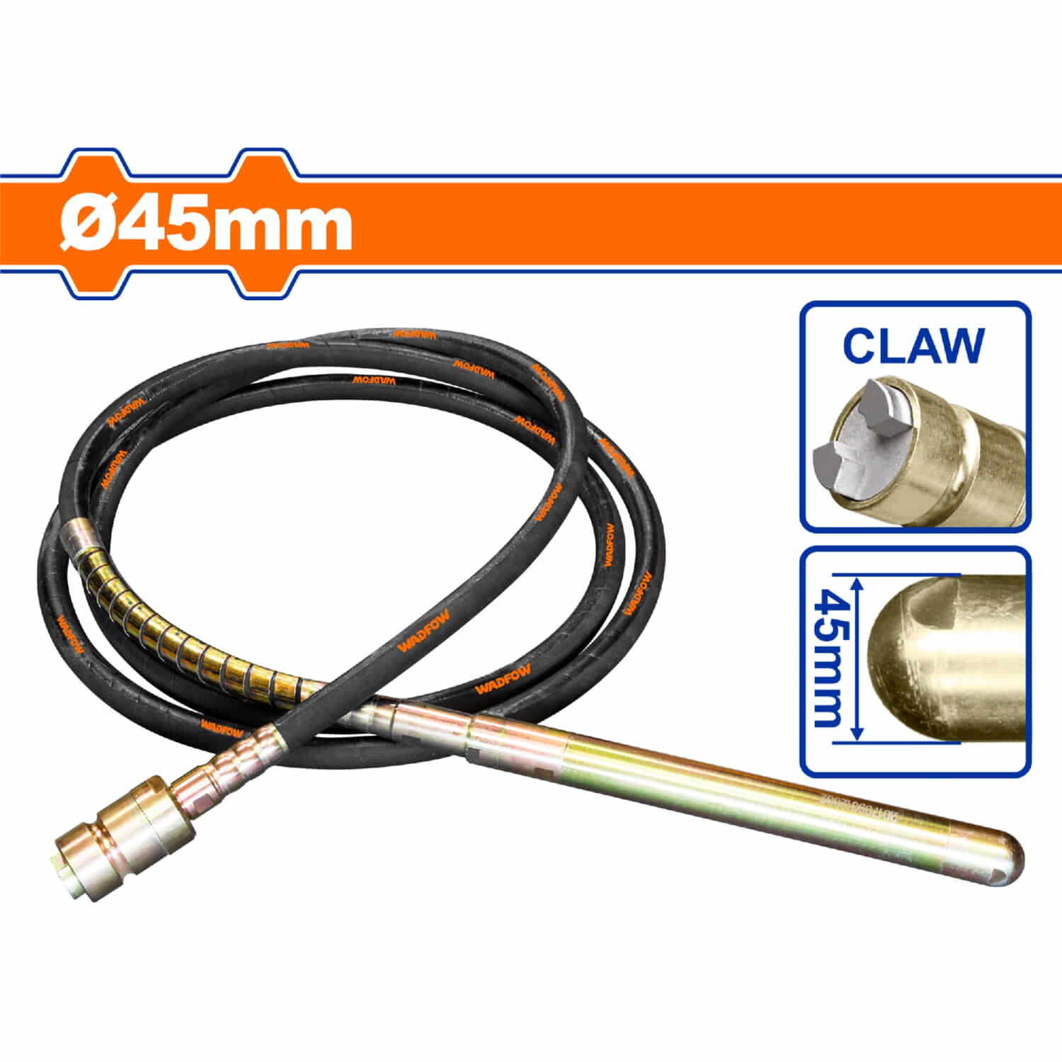 Poker de vibracion para vibrador de concreto díametro 45mm Longitud 475mm Acoplamiento de garra.