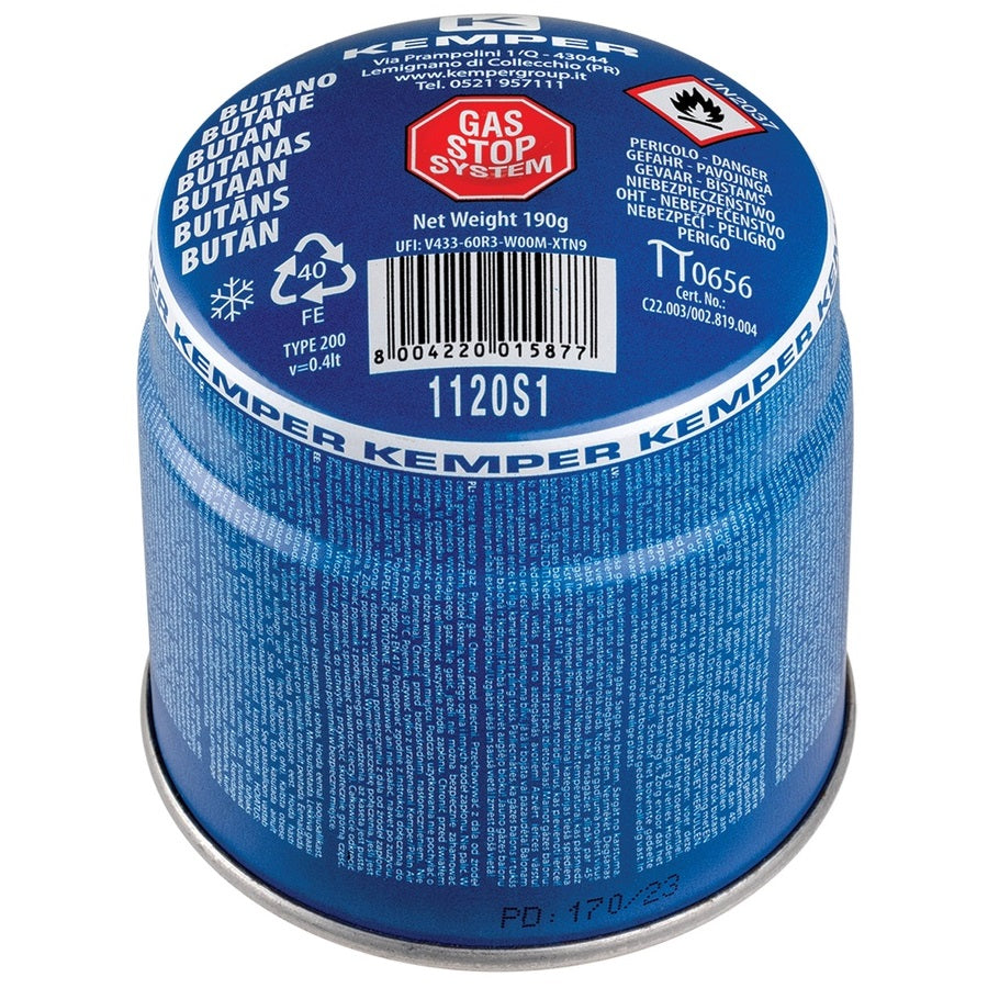 Gas Butano 190gr/6.7oz Kemper. Para usar con soplete