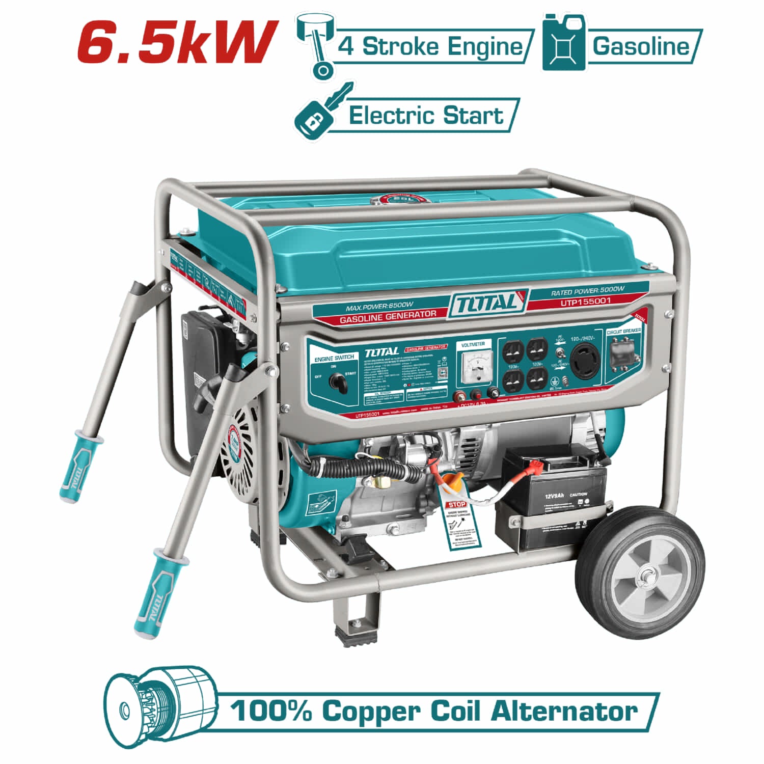 Generador a Gasolina, Voltaje de 110-120/220-240, 60Hz de Frecuencia, Potencia Max. 6500W