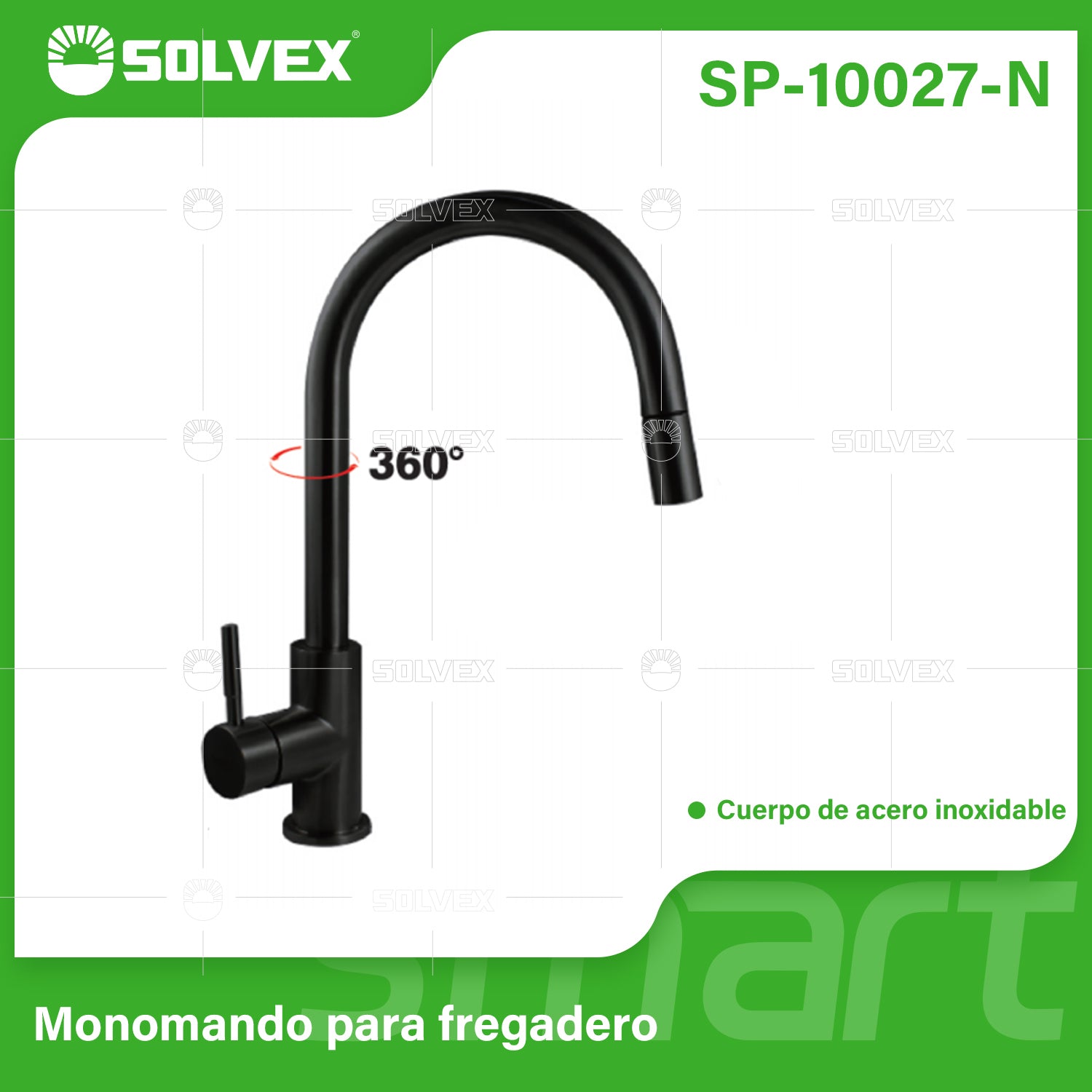 Grifo de fregador de Acero Inoxidable. Pluma Llave Mezcladora para Cocina con Manguera Extensible de 1.5 m. Color negro.