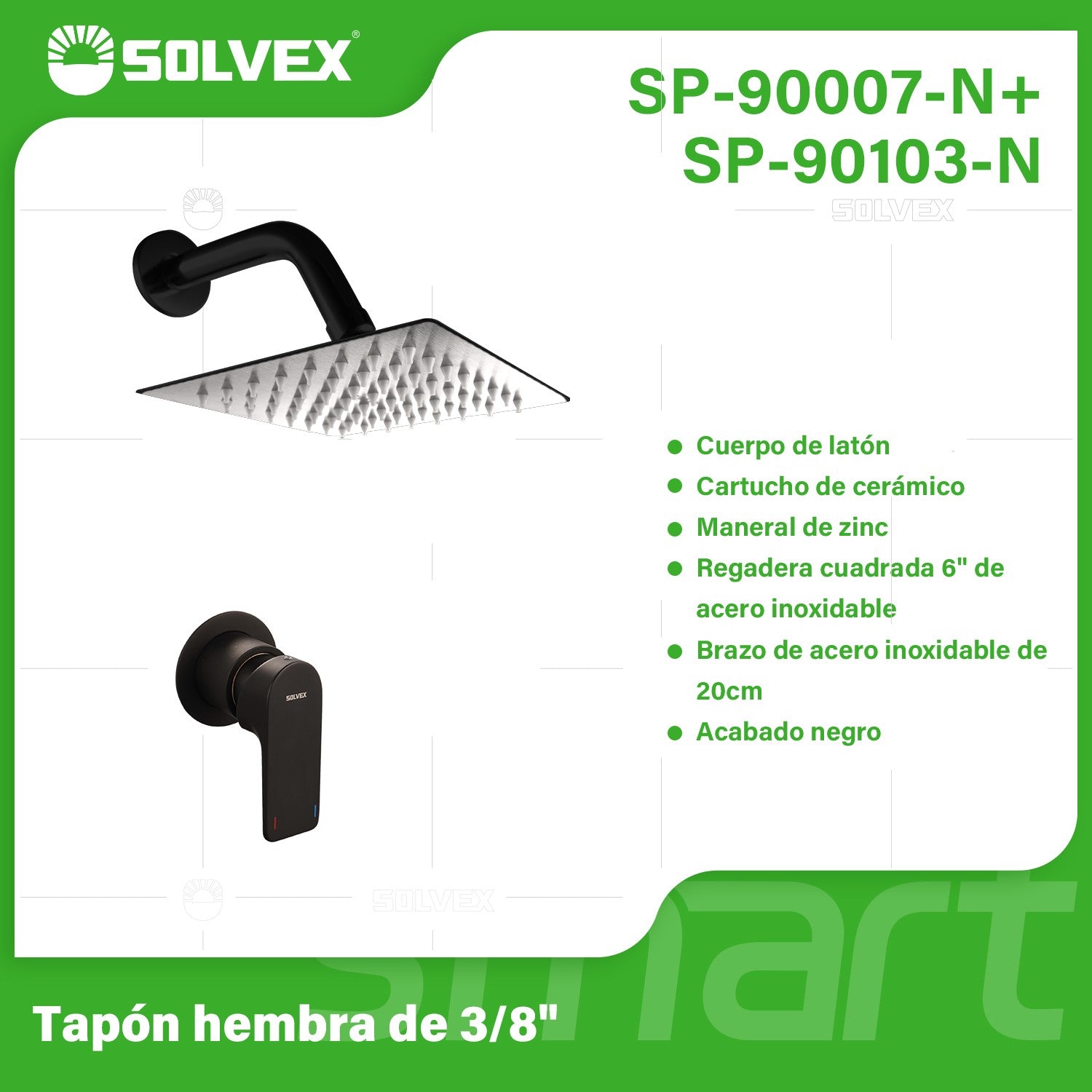 Ducha Empotrable con Mezcladora Monomando Ovalada y Regadera de 6” Tipo Lluvia. Diseño Moderno en color negro.