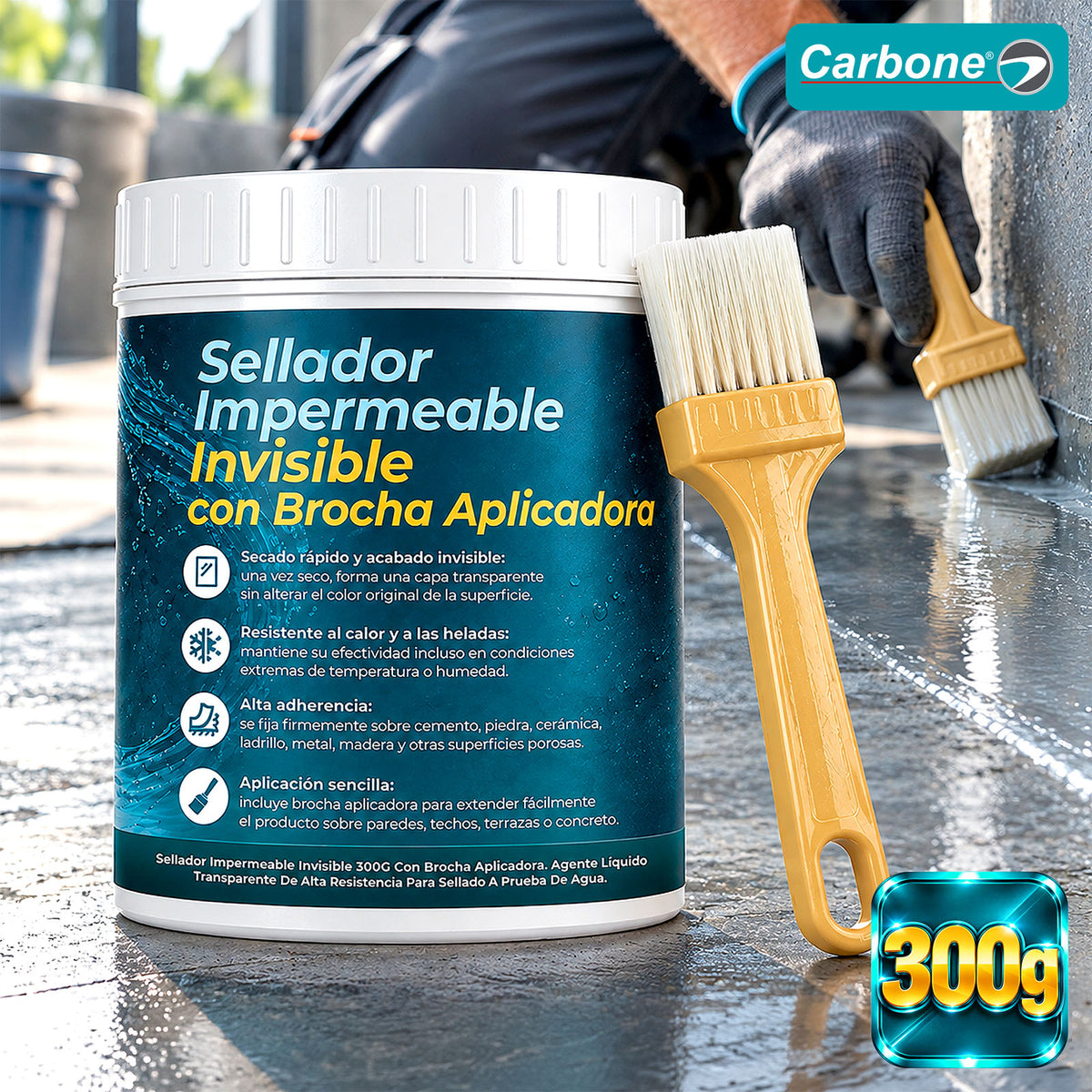 Sellador Impermeable Invisible 300g con Brocha Aplicadora. Agente Líquido Transparente de Alta Resistencia para Sellado a Prueba de Agua.