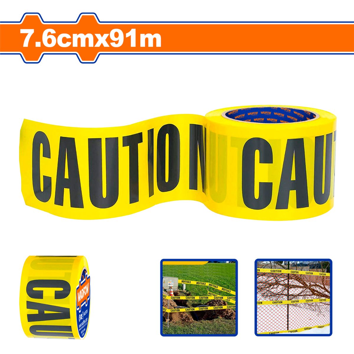Cinta de Advertencia de Seguridad Precaución 7.6cmx91m Grosor:0.03mm. Usado en advertencia de carretera y de accidentes.