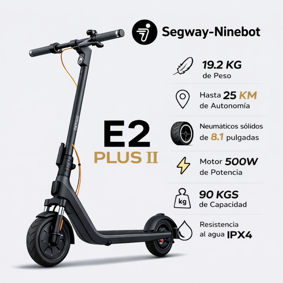 Scooter Segway Ninebot E2 Plus II Monopatín. Autonomía de hasta 25 Km.