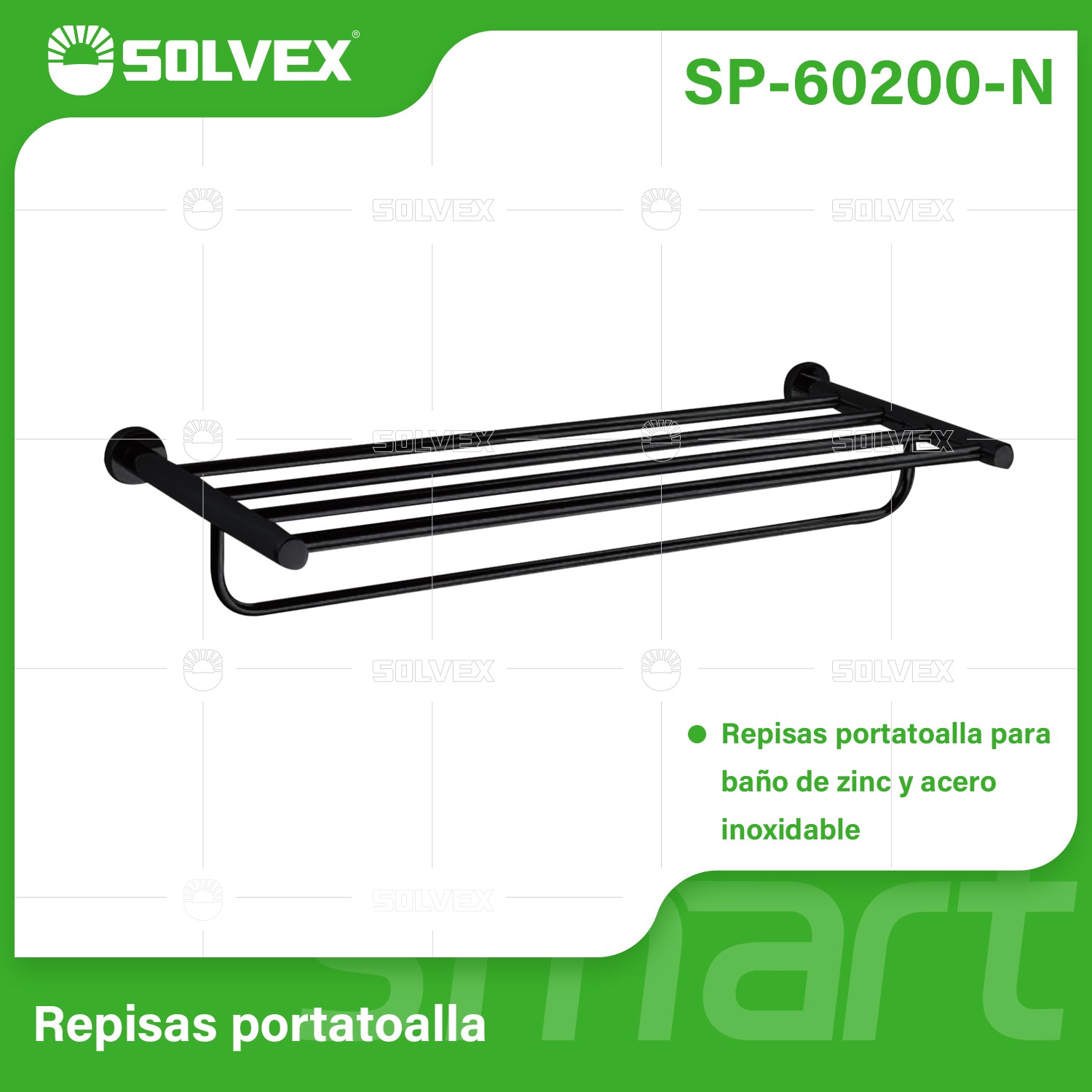 Toallero Repisa de Pared para Baño. Acero Inoxidable y Zinc. Color negro.