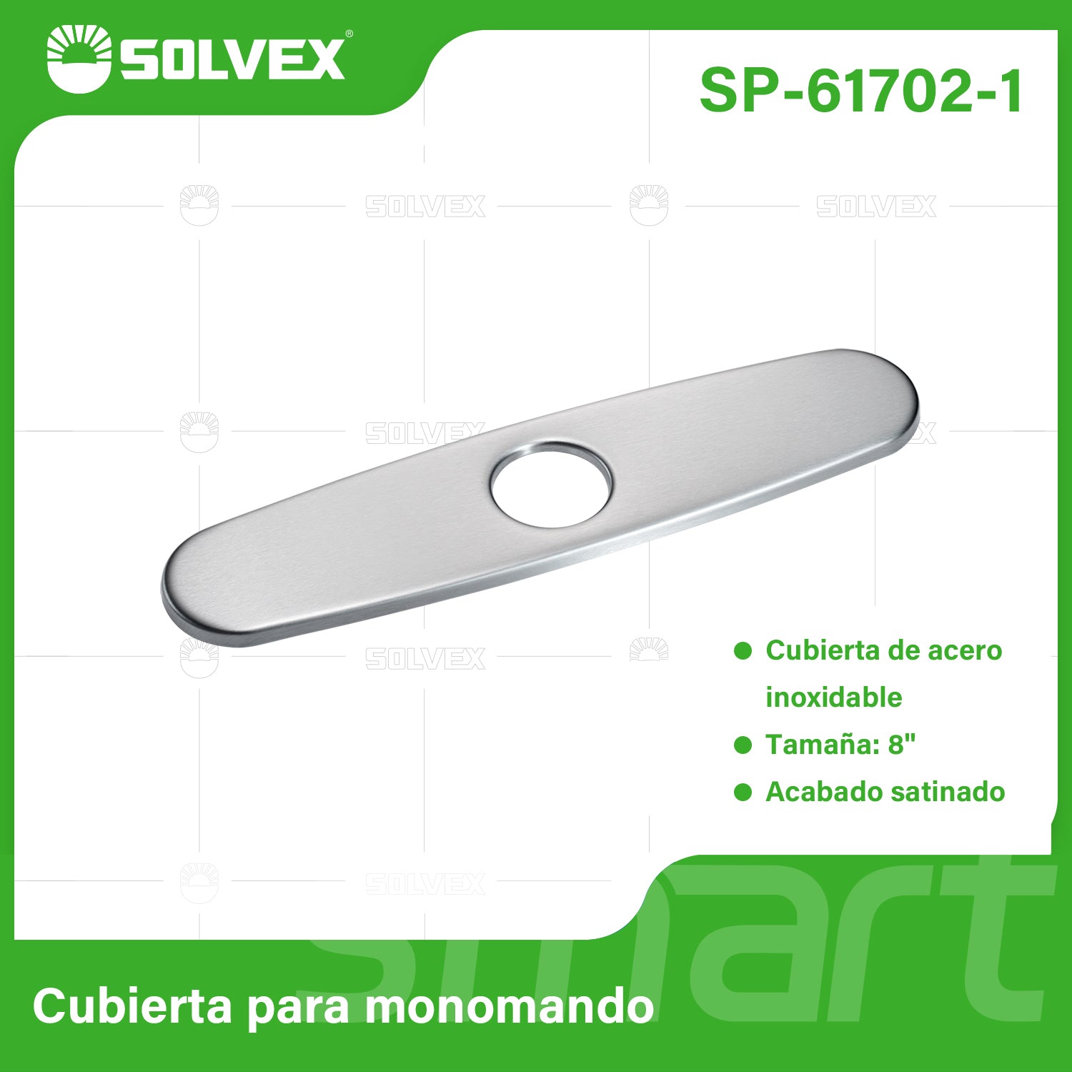 Cobertor Para Llave De fregador 8". Placa para grifo de acero inoxidable. Acabado satinado.