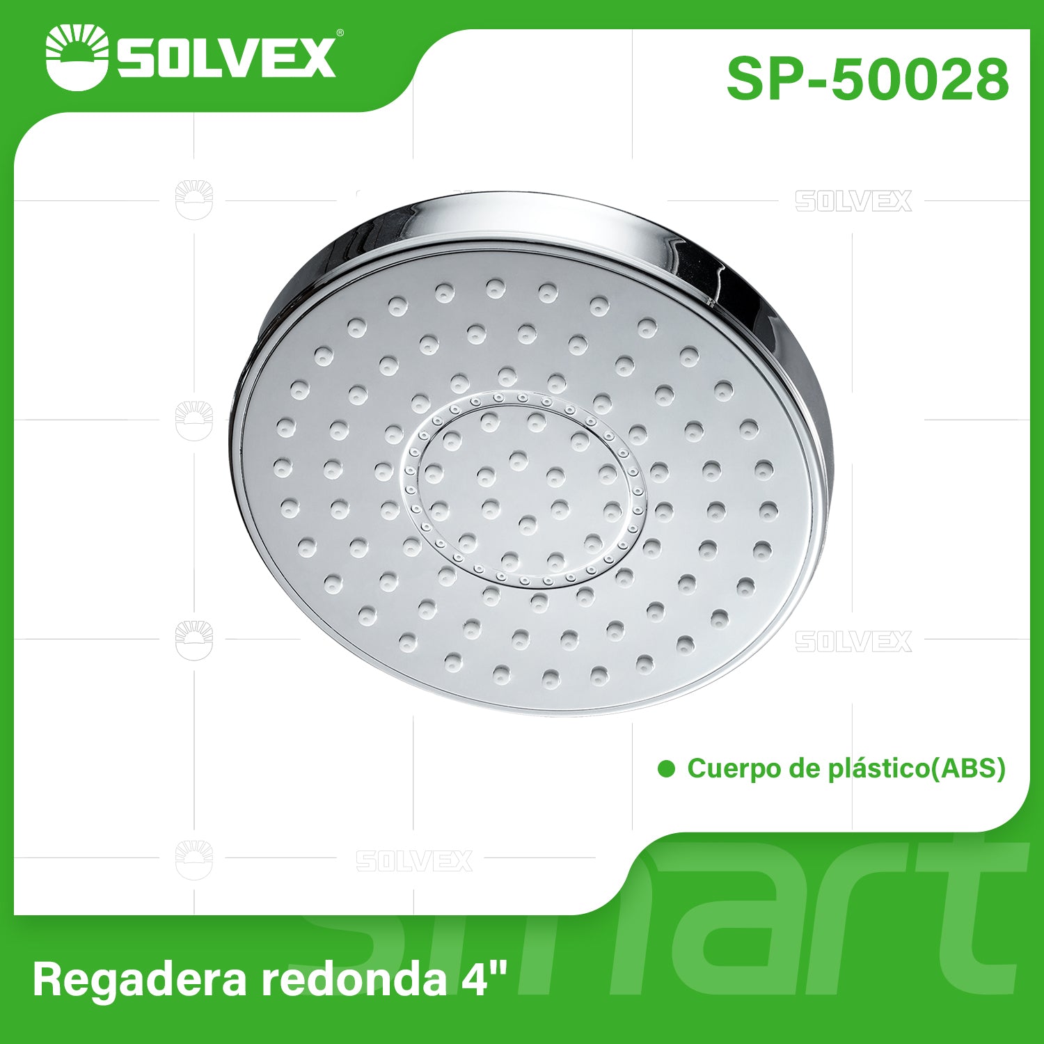 Regadera para Ducha Redonda 4" Cromada. Cabezal de Plástico ABS con Bola de Cobre.