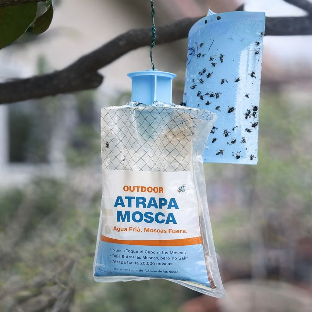 Trampa para Moscas Desechable con Cebo, Uso Exterior. Atrapa hasta 20,000 Moscas. 214 x 198 mm