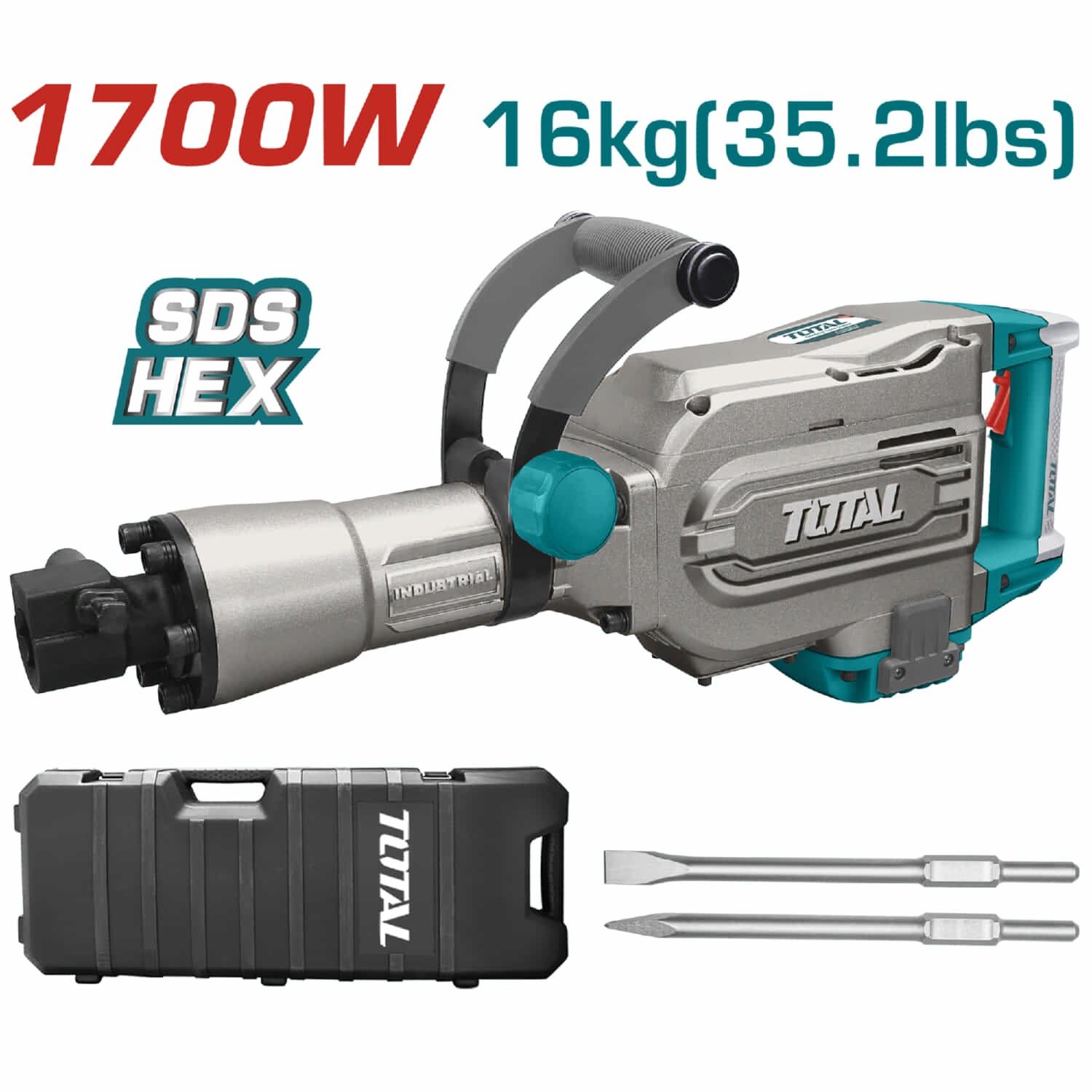 Demoledora 1700W SDS HEX. 16kg. 110-120V~60Hz Calid. indust. Viene con maletin 2cinceles hex