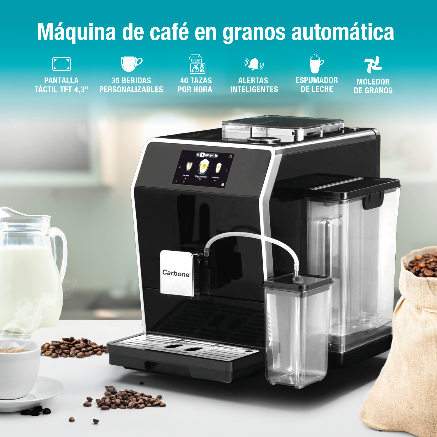 Máquina de Cafe Automática profesional Granos y polvo sistema de control inteligente avanzado 20 Bar Pantalla táctil Joystick Espresso capuchino latte cortado macchiato