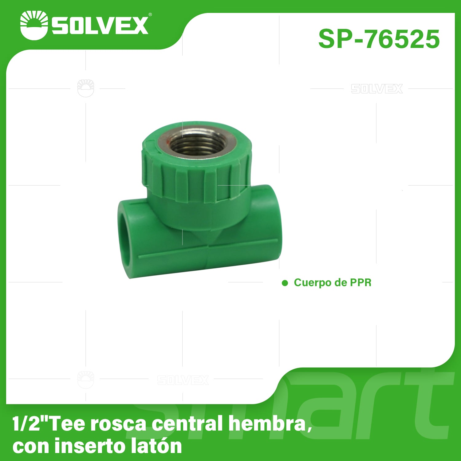 Tee PPR 1/2" con Rosca Central Hembra. Conector Termofusión para Agua.
