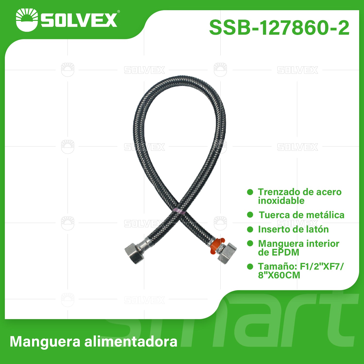 Tubo De Abasto Manguera Flexible 60Cm. Acero Inoxidable Trenzado Con Tuercas Metálicas H1/2'' x H7/8''.