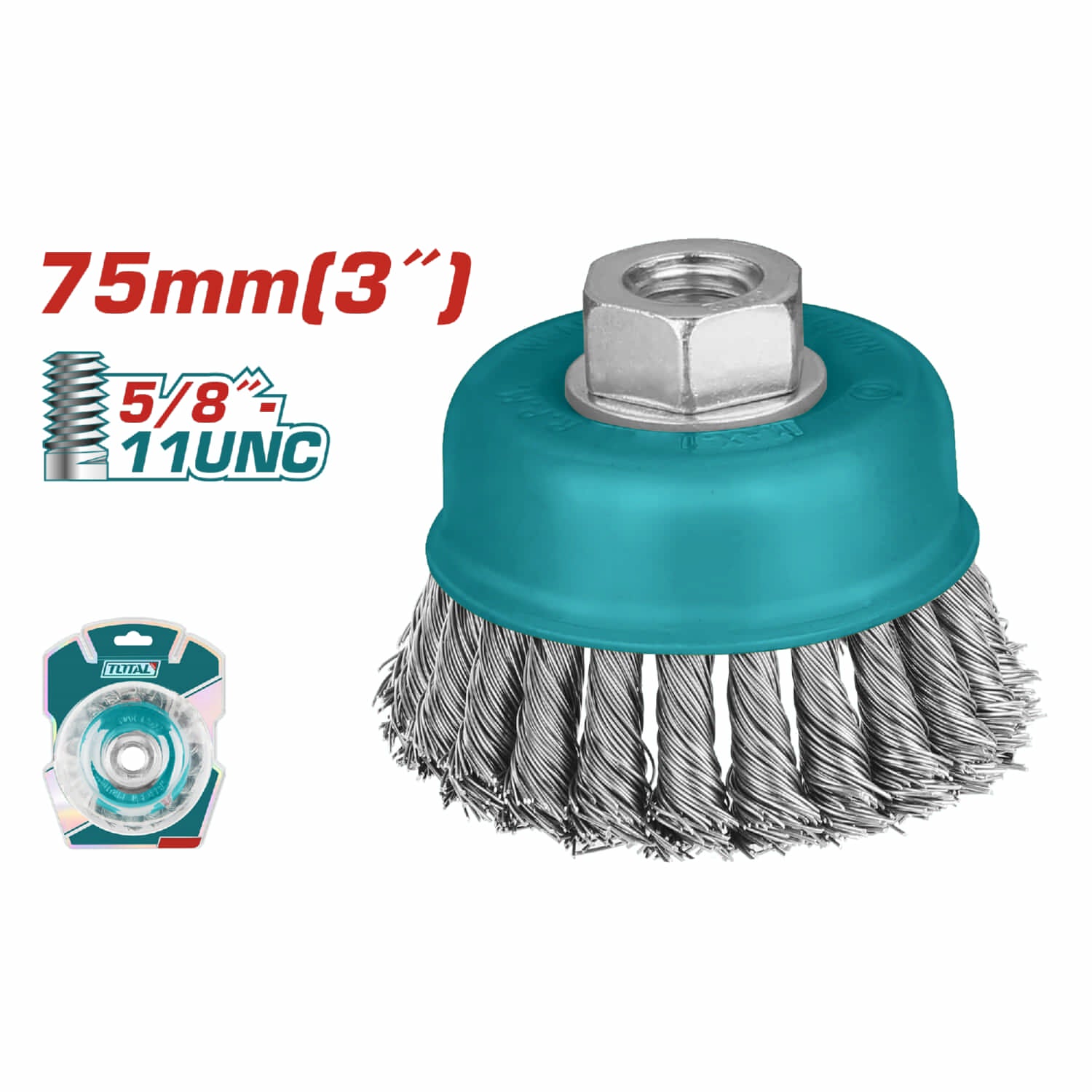 Disco de alambre Enroscado 3" con rosca 5/8" 11 UNC. Diametro alambre 0.3 mm.