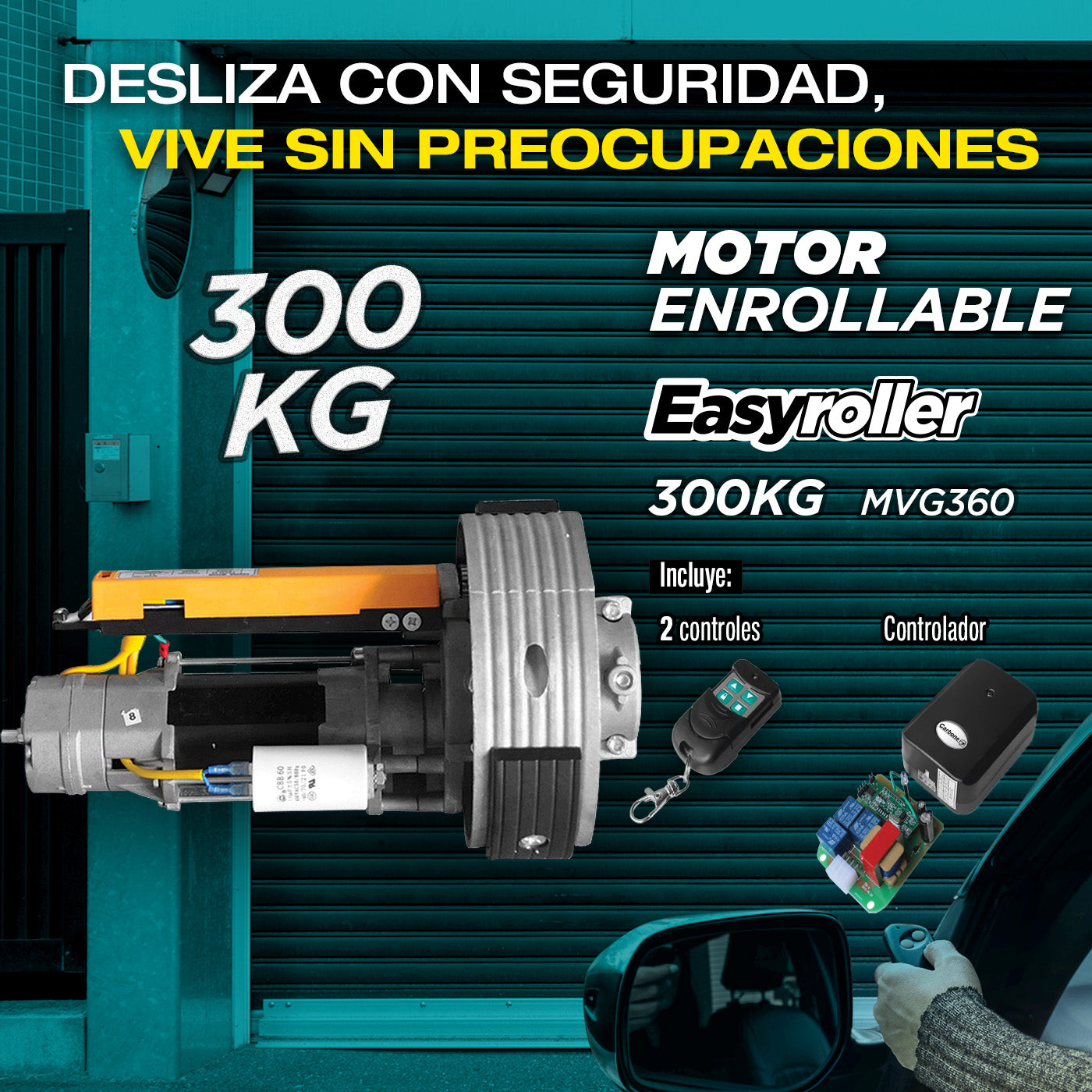 Motor central 300Kg.110V/60htz. Incluye 2 controles remotos, controlador