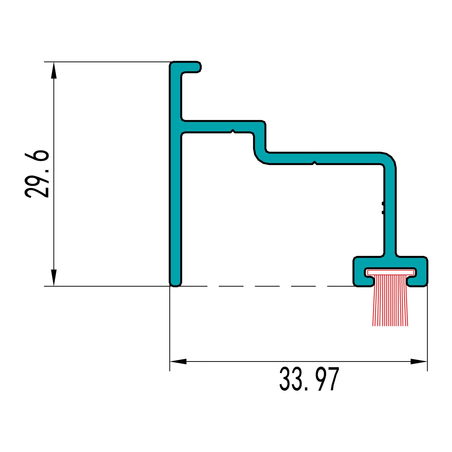 Acople Zocalo Puerta Marco Abierto. Espesor 1.4 mm. Largo 5.85 mts. Acabado Lacado Madera