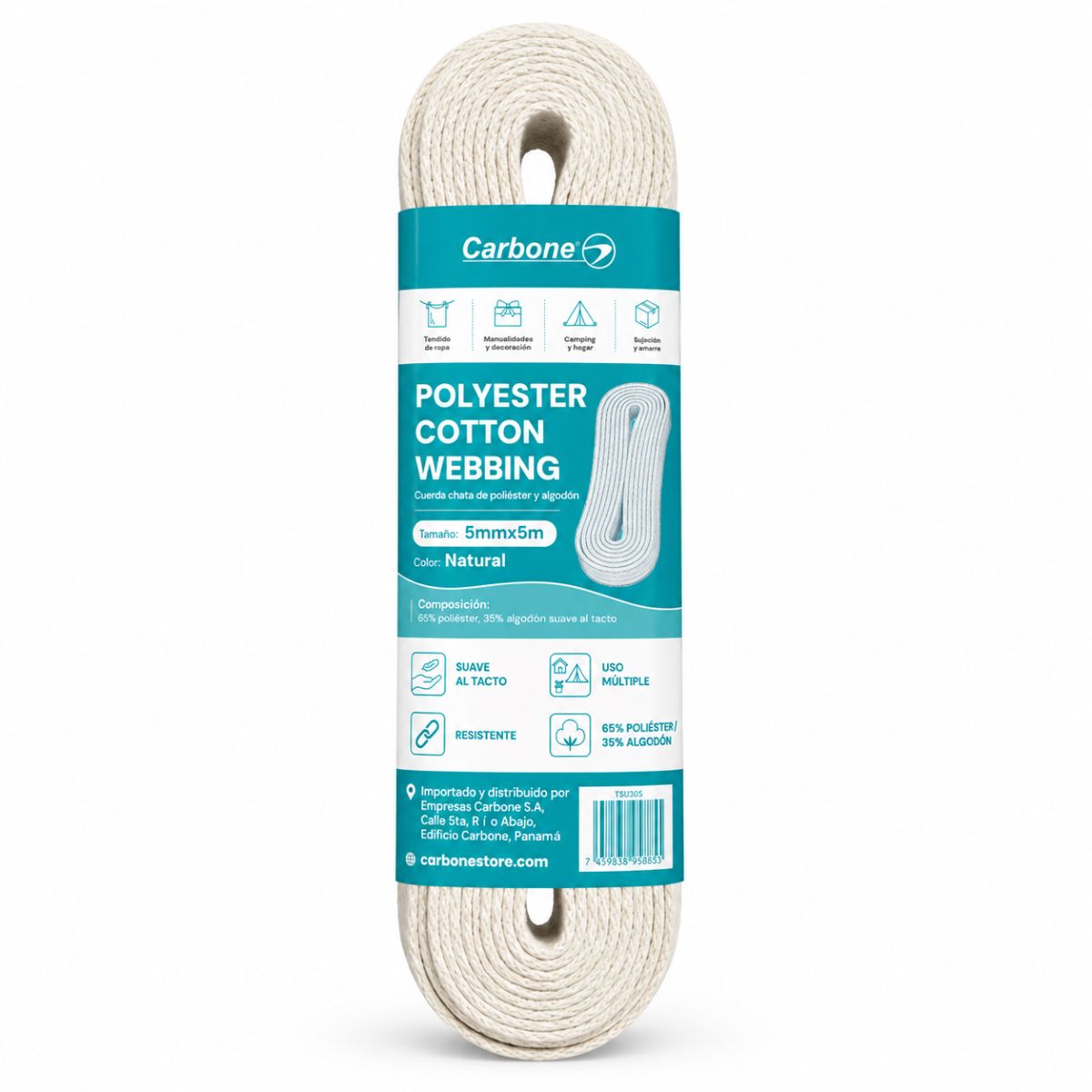 Cuerda Chata De Poliéster Y Algodón Para Amarre Manualidades Camping Hogar. Mecate (5mmx5m)