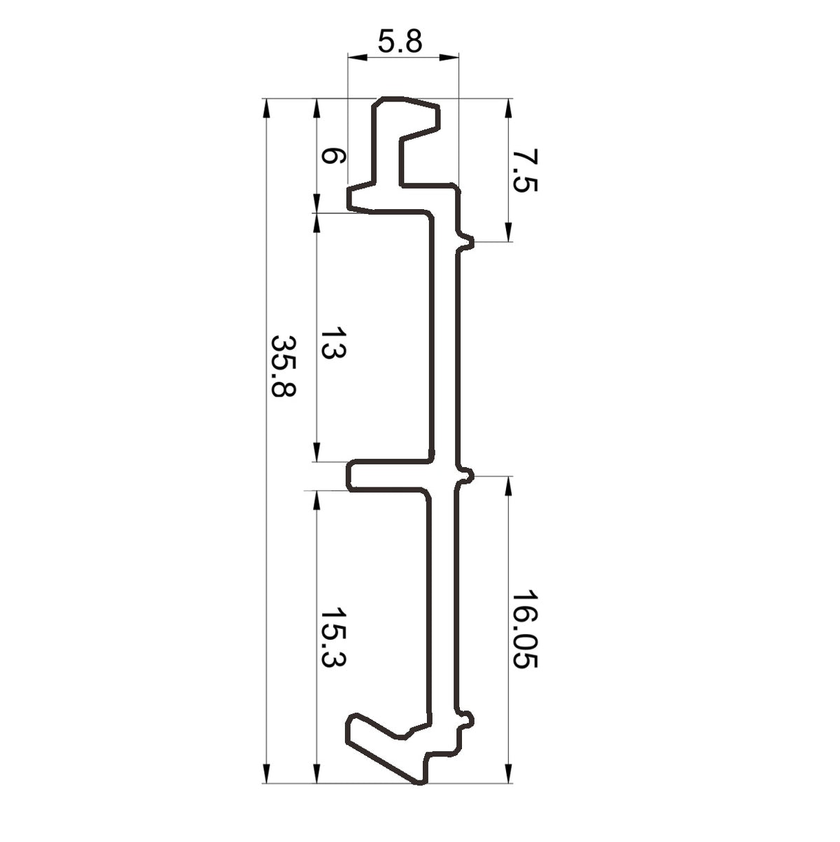 Perfil adaptador UPVC para Inversor 60mm Serie abatible UPView Carbone Espesor 2.5mm Largo 5.85m Color Negro Microtexturizado