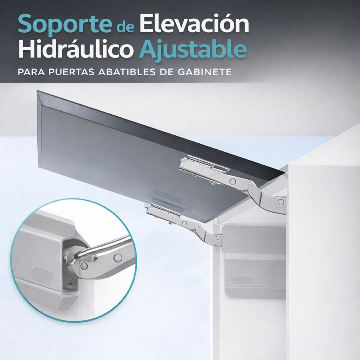 Soporte Hidráulico Con Torque 1800–3500N·m para Puertas Abatibles De Hasta 6kgs Y Gabinetes. cocinas Mecanismo De Elevación Ajustable (Se vende en Par).