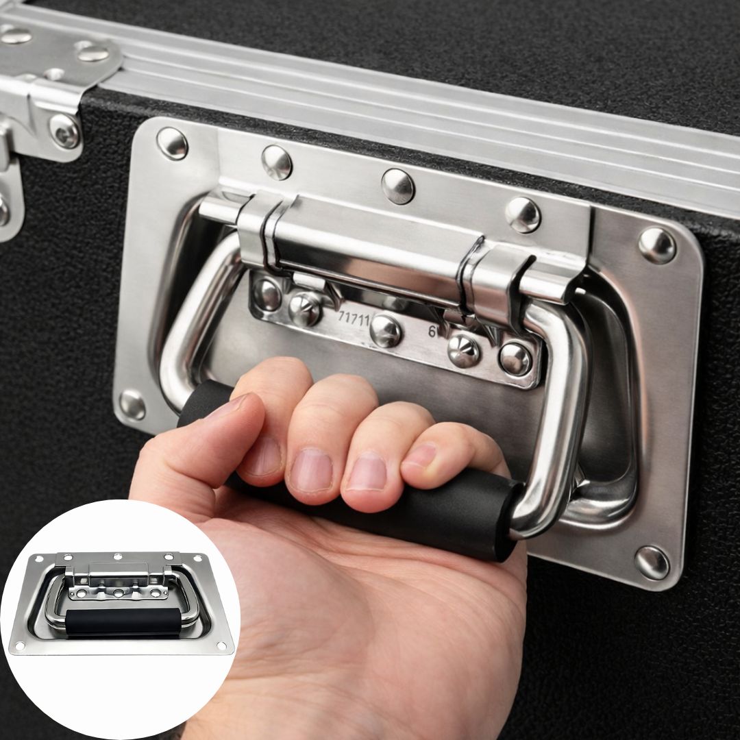 Tirador Empotrable Rectangular con Agarre de Goma. Manija Asa Plegable Industrial acero inoxidable 304 sin resorte (132mm). 607