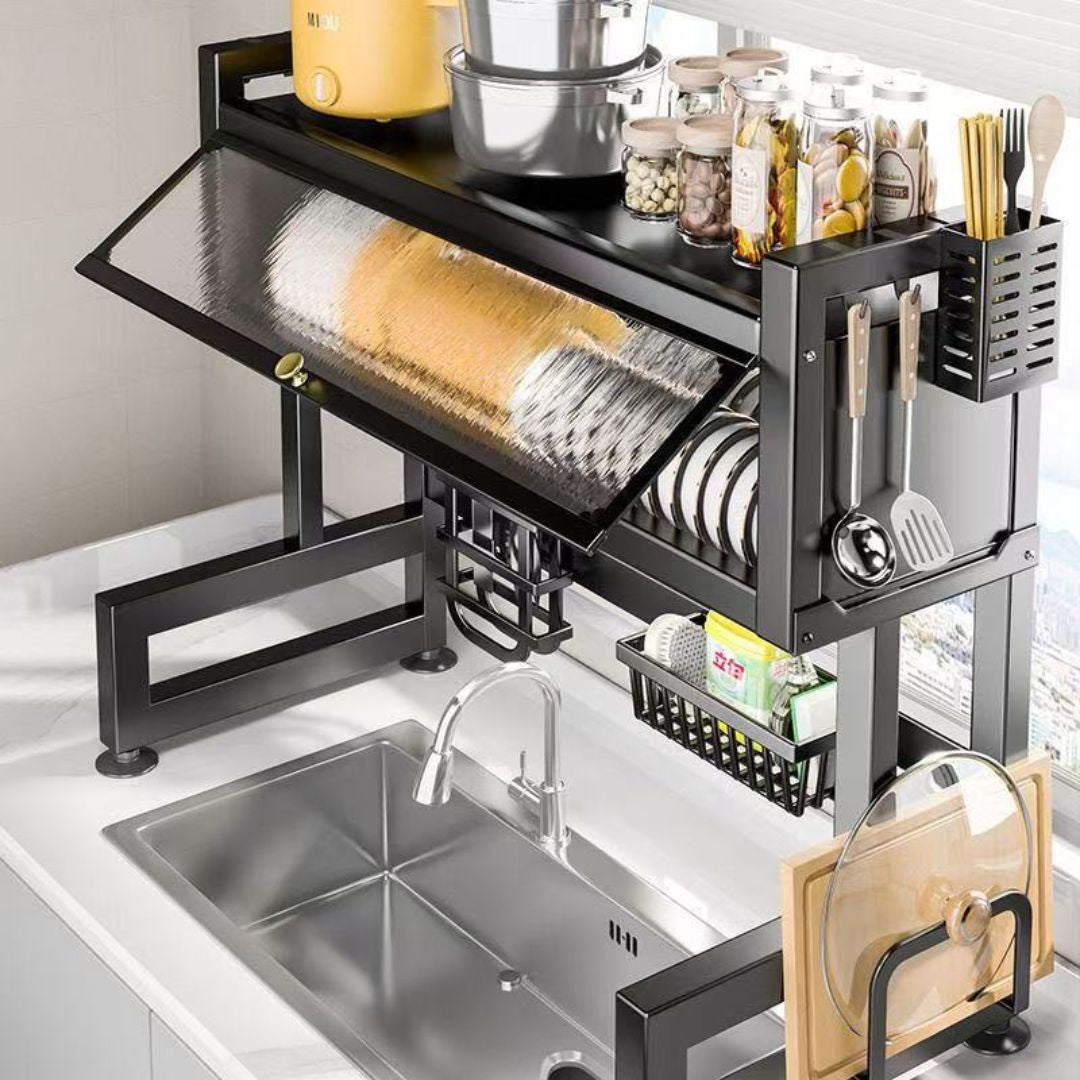 Organizador Escurridor de Platos Sobre Fregador de Cocina. Estantería Metálica Multifuncional (85x80x28cm).