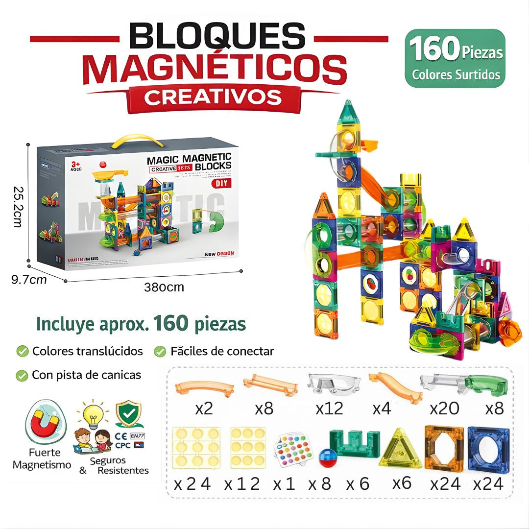 Juguete Bloques Magnéticos Creativos Para Niños. Set de Construcción Educativo con 160 Piezas.
