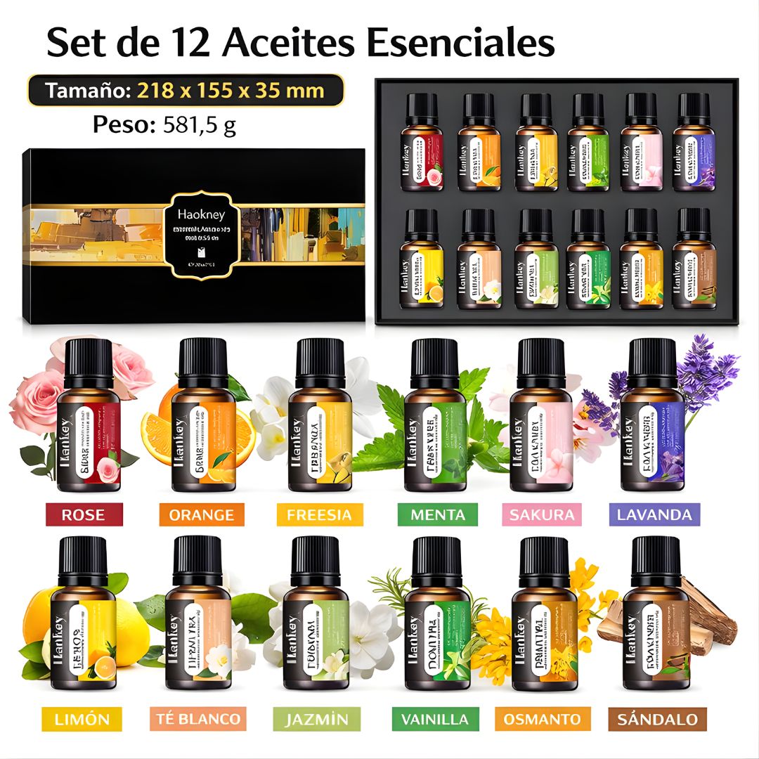 Aceites Esenciales Para Aromaterapia 10ml (Set de 12 piezas). Fragancias Variadas para Difusores de Hogar y Auto.