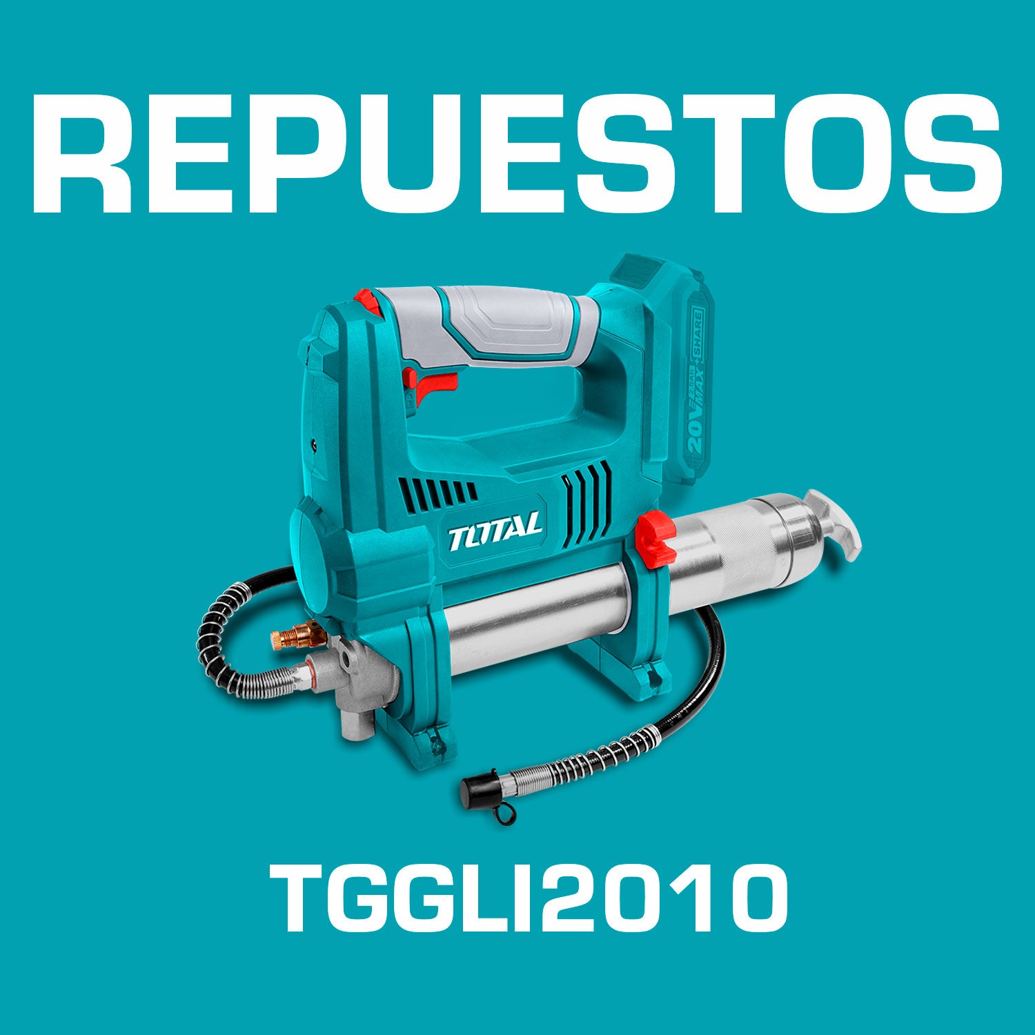 Repuestos Pistola de engrase Inalámbrica 20V. Long. 30". Capacidad: 16oz. Batería y cargador por separado. Codigo TGGLI2010