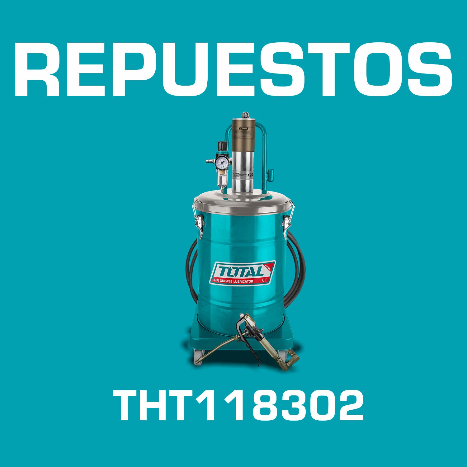 Repuestos Engrasador lubricador de grasa neumatico de 30L. Presion 50:1 6-8 bar. Codigo THT118302