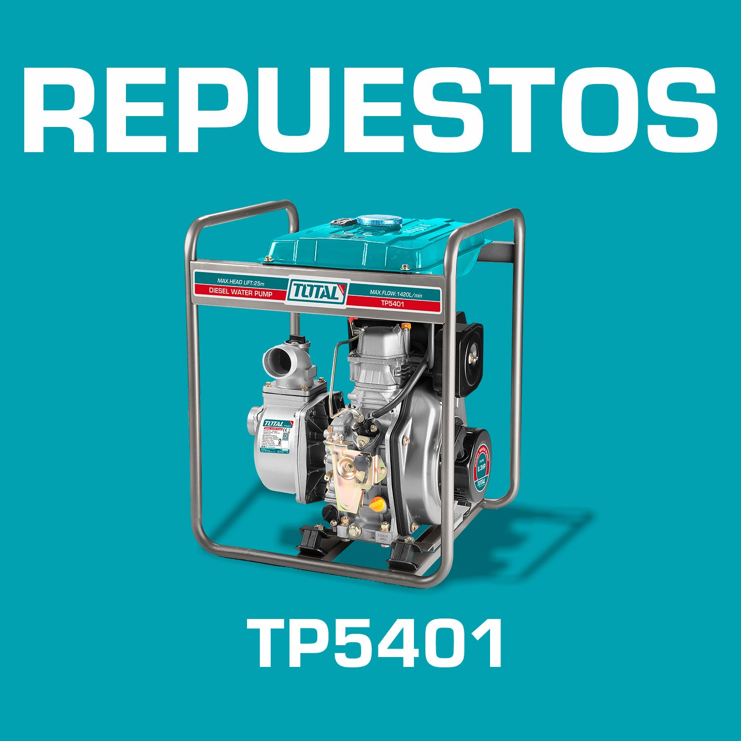 Repuestos Bomba de agua diesel de 4" 1420L/min max 25mts 8.3HP . Encendido de cuerda(6meses) Codigo TP5401