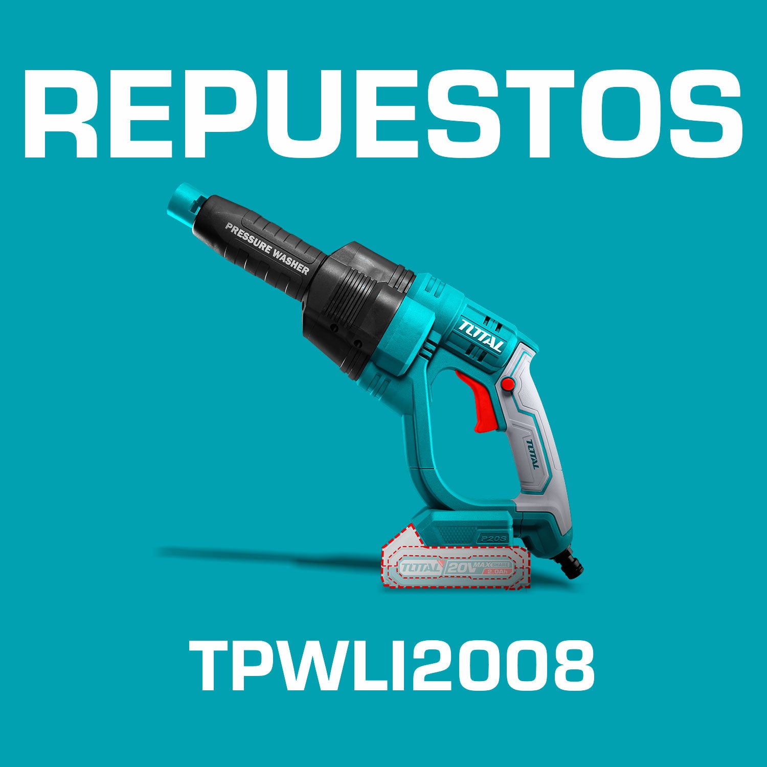 Repuestos Hidrolavadora inalámbrica 20V portátil (NO incluye batería y cargador 20V) Codigo TPWLI2008