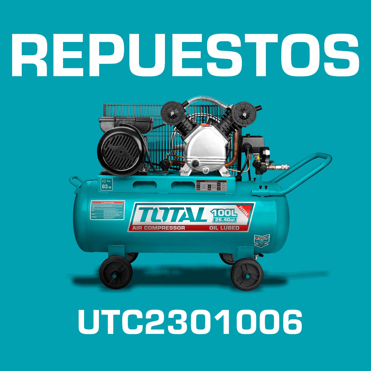 Repuestos Compresor de aire de correa, 100L(26.4Gal) 2.2kW (3HP) 110-120V~50/60Hz. Codigo UTC2301006