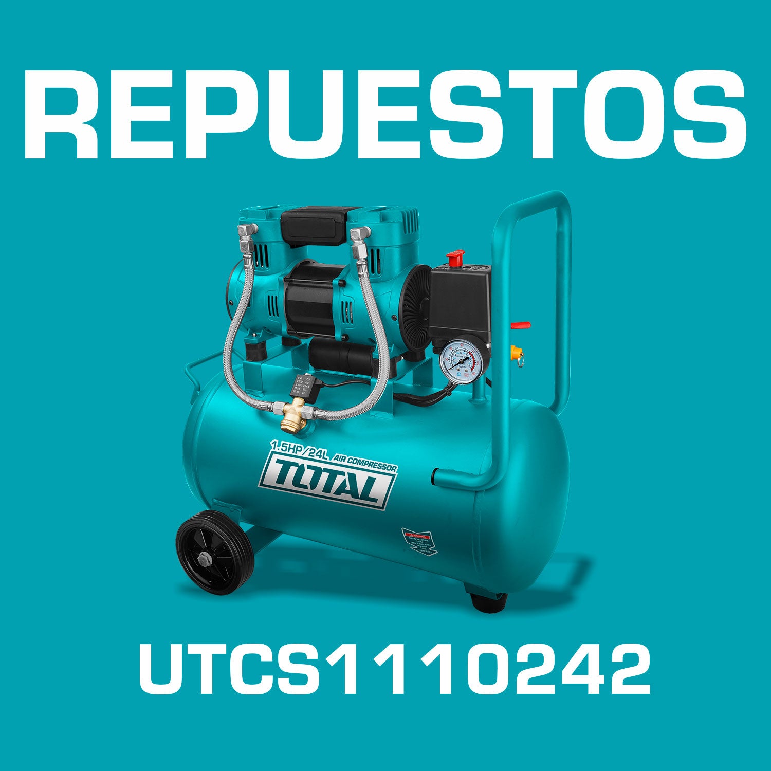 Repuestos Compresor de Aire 24L 1.5Hp (sin aceite) . Comprime 2x más rapido. Apto para odontologia Codigo UTCS1110242