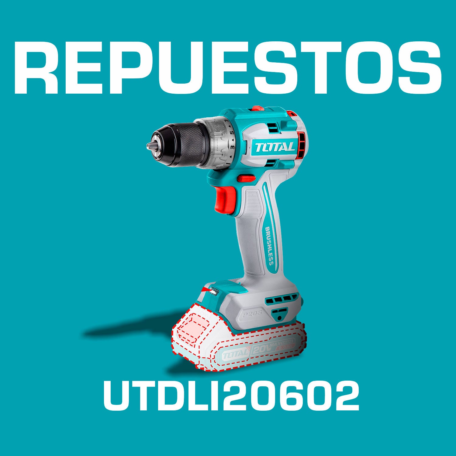 Repuestos Drill Taladro Inalámbrico 20V 1/2" 60Nm 22+1. Codigo UTDLI20602