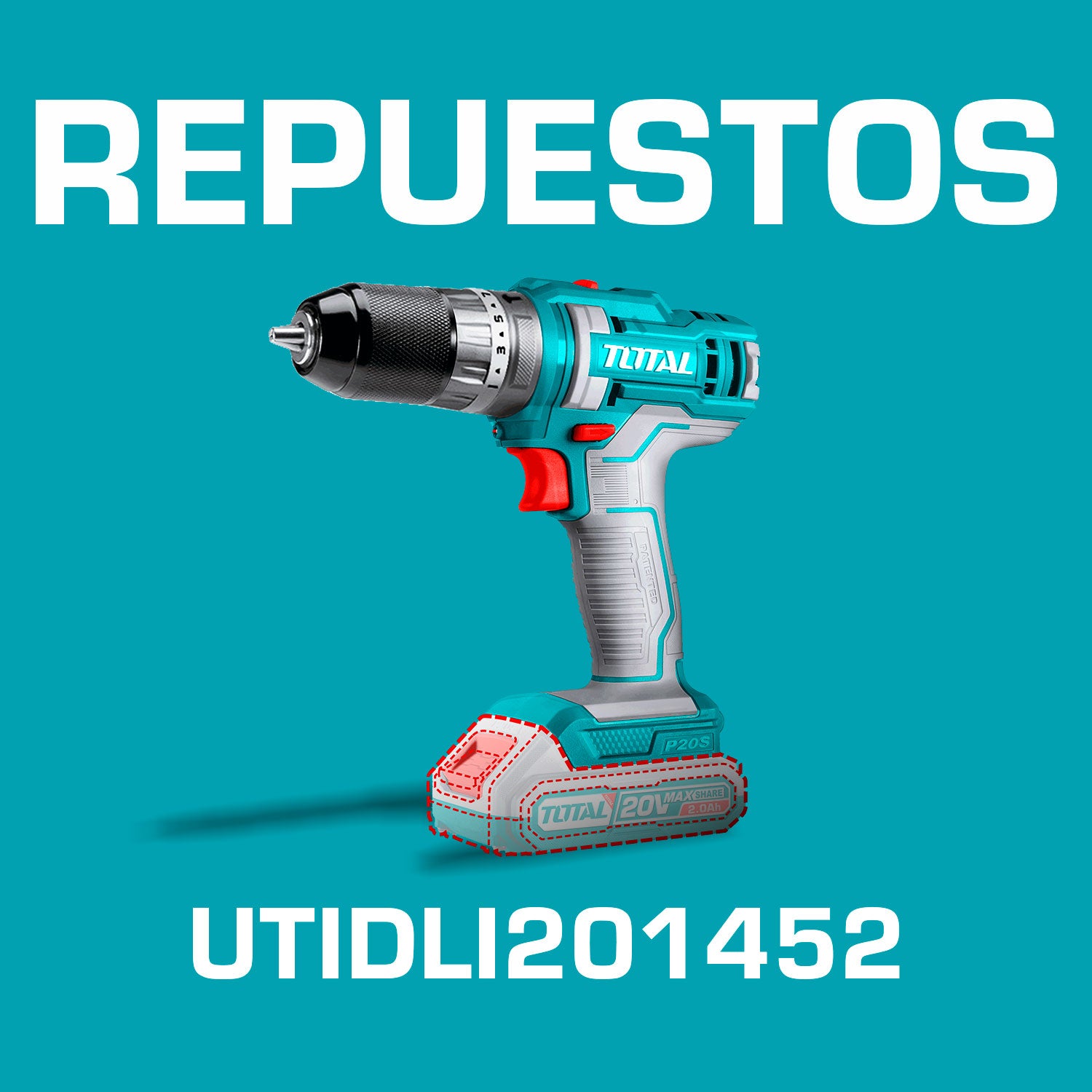 Repuestos Drill Taladro Inalámbrico Función Impacto 20V de 3/8" 45Nm. Codigo UTIDLI201452