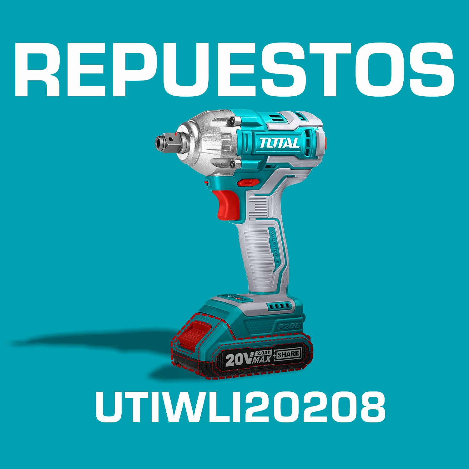 Repuestos Llave Impacto 1/2" DE DADOS Y PUNTAS HEXAGONALES 2 EN 1 20V TOTAL 220Nm. Codigo UTIWLI20208