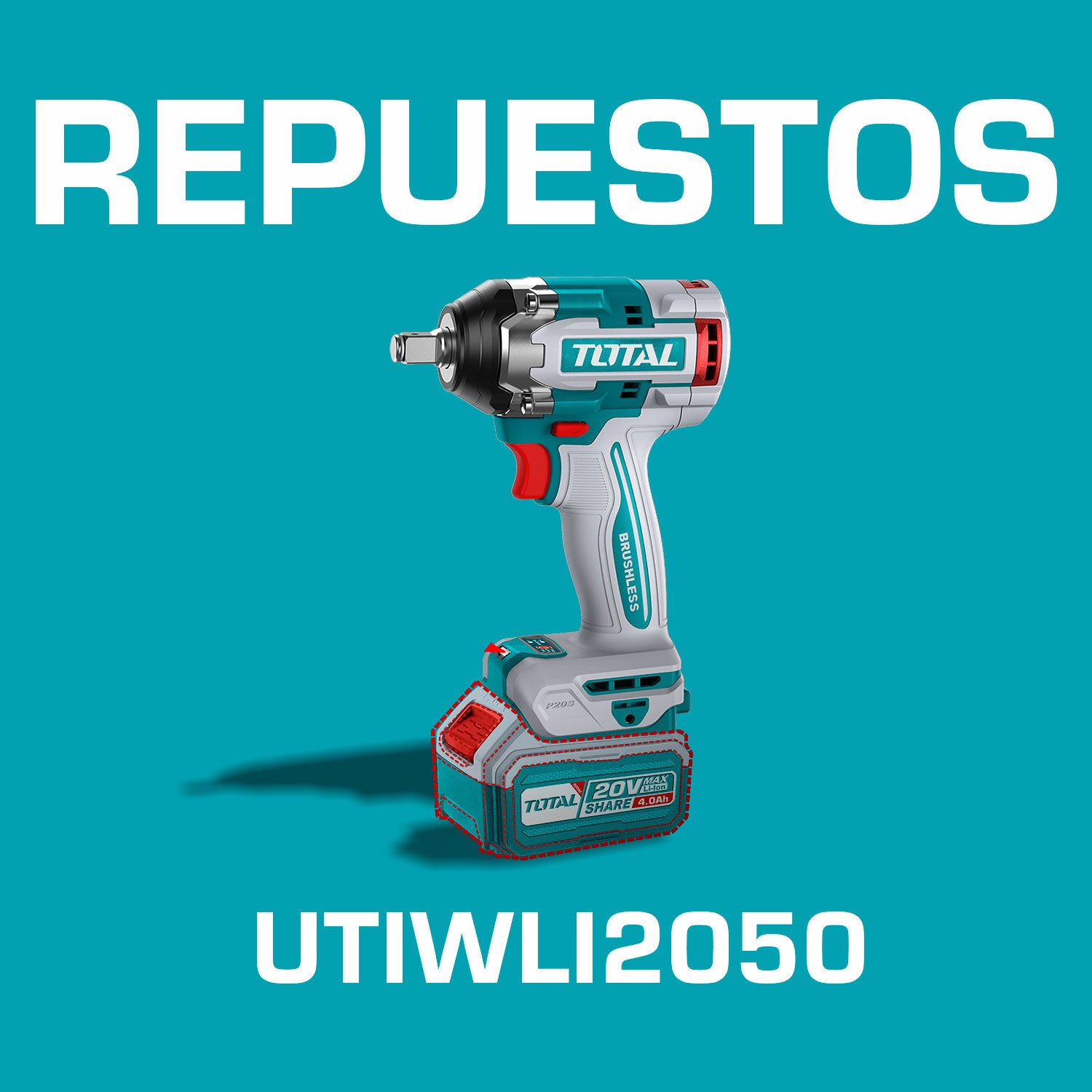 Repuestos Llave Impacto dado cuadrado 20V 1/2" Motor sin escobillas. 500Nm Incluye 2 baterías y cargador. Super Total Codigo UTIWLI2050