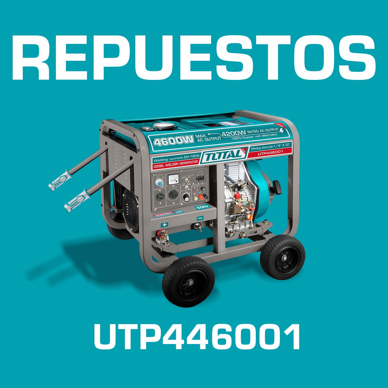 Repuestos Motosoldador Generador y soldador Diesel 110-120/220-240V,60Hz 4.6 kw. Amperaje 50-180A, motosoldador Codigo UTP446001