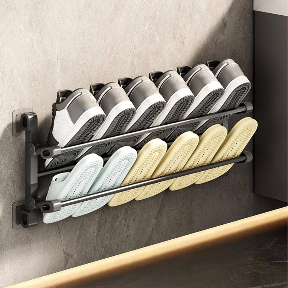 Zapatera De Pared Plegable 65x29cm. Organizador De Zapatos de 2 niveles. Estante De Almacenaje Para Hogar.
