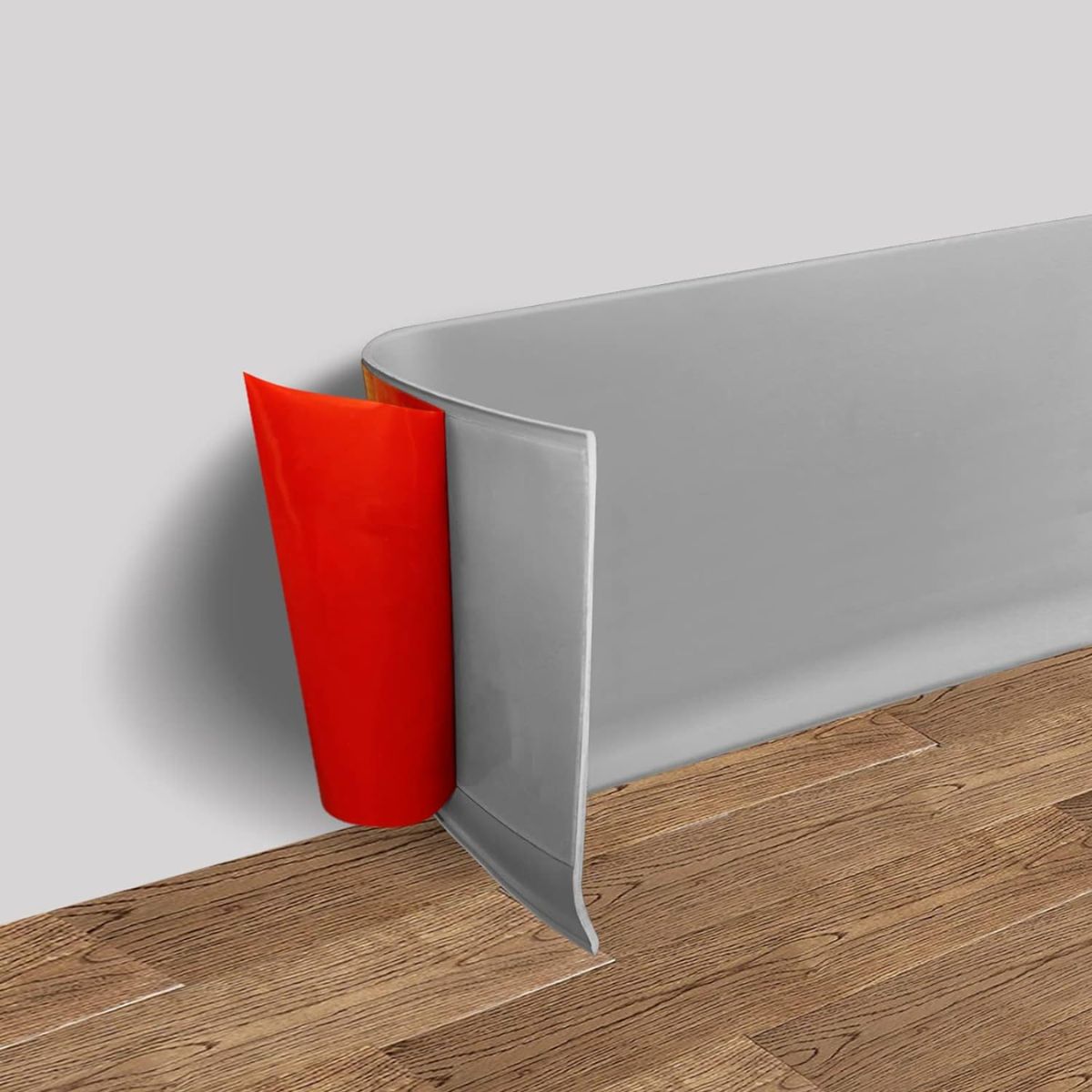 Zócalo Autoadhesivo Flexible. 4" 10cm de Ancho. Protector Decorativo para Pared y Piso. Color gris.(Se vende por metro lineal)