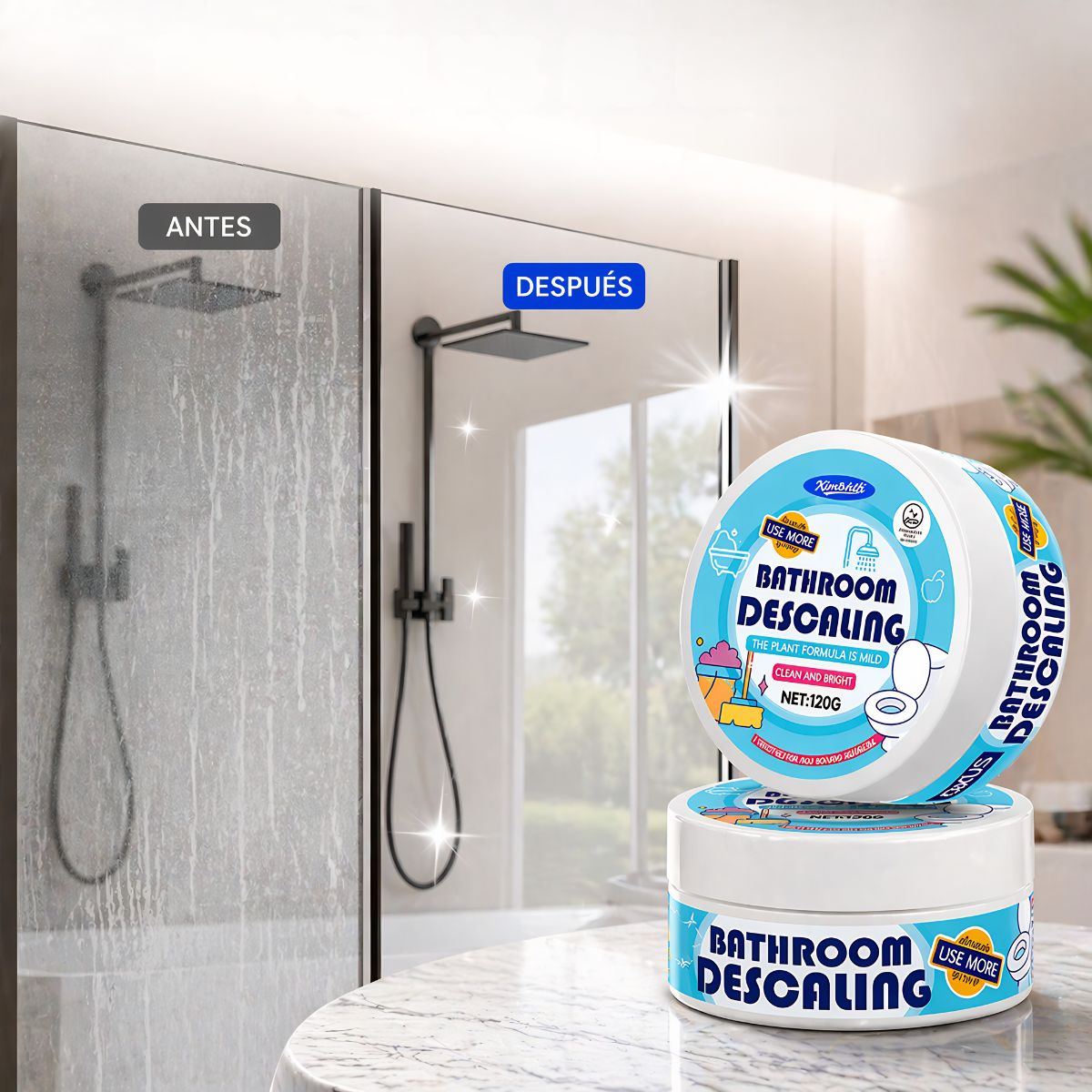 Limpiador Quita Sarro Para Baño 120g Con Esponja. Removedor De Cal Y Manchas Para Vidrio, Cerámica Y Grifería.