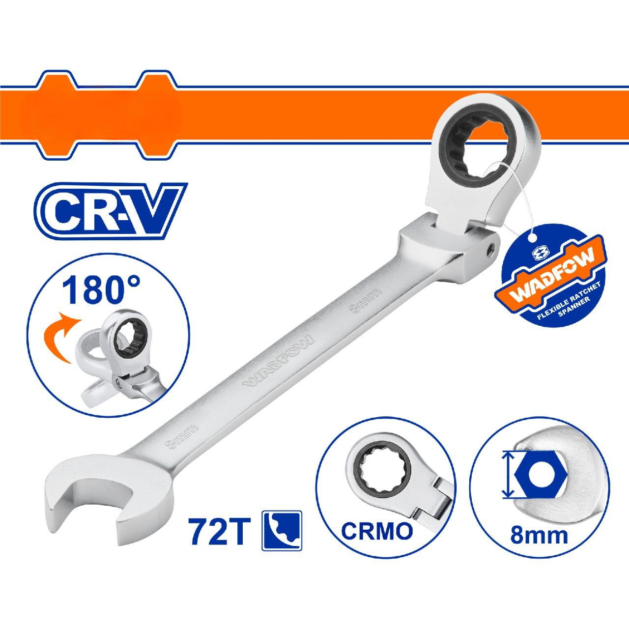 Llaves Combinadas con Ratchet Flexible Giro 180º 72 dientes. Cromada. Tratamiento Térmico. (1 pieza)