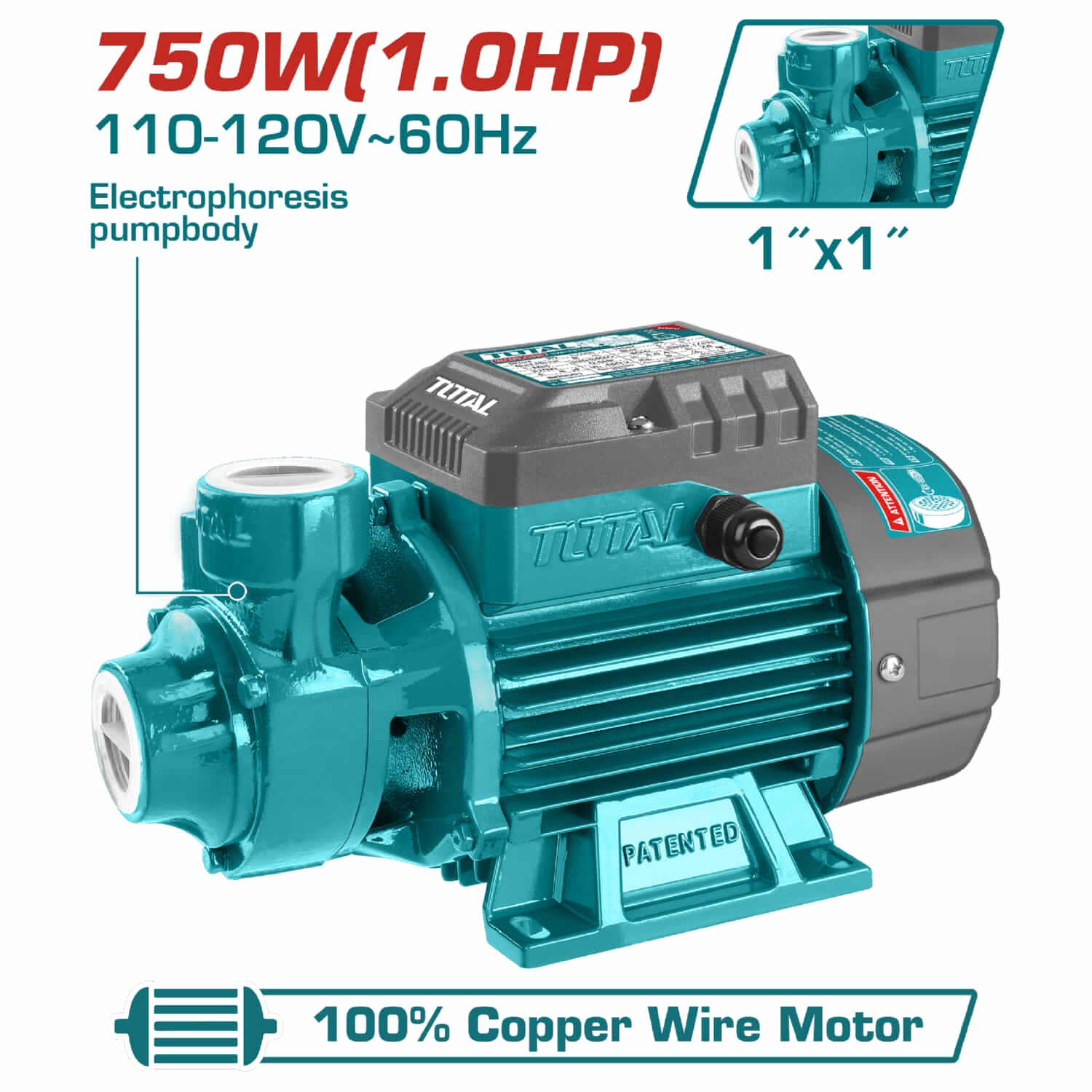 Bomba de agua periferica 110V/60htz 1 HP. Mejorada (1 año)